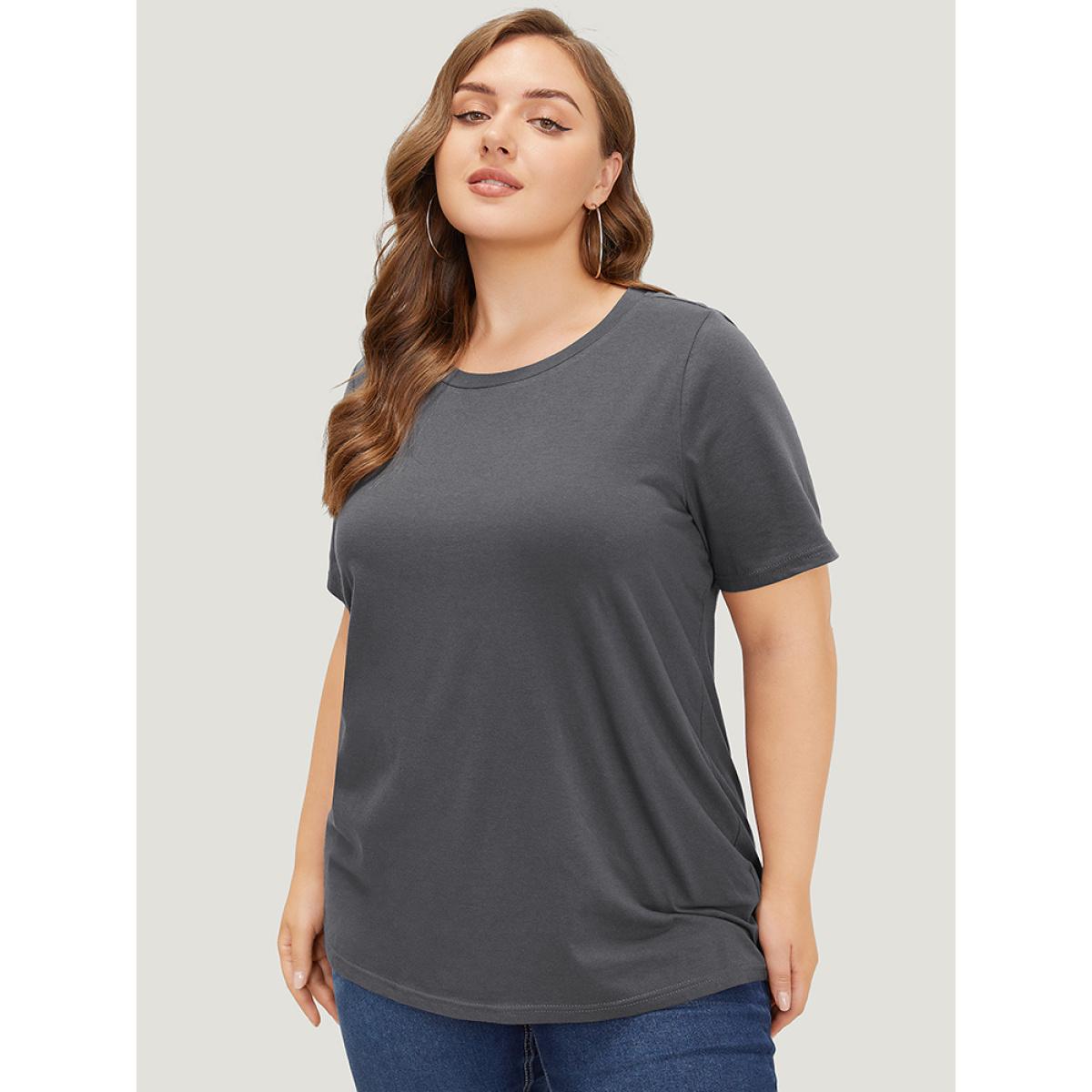 Plus Size Sun & Moon Print Graphic Round Neck T-shirt DimGray Women Casual Star and moon Dailywear T-shirts BloomChic 26/4X Product Image