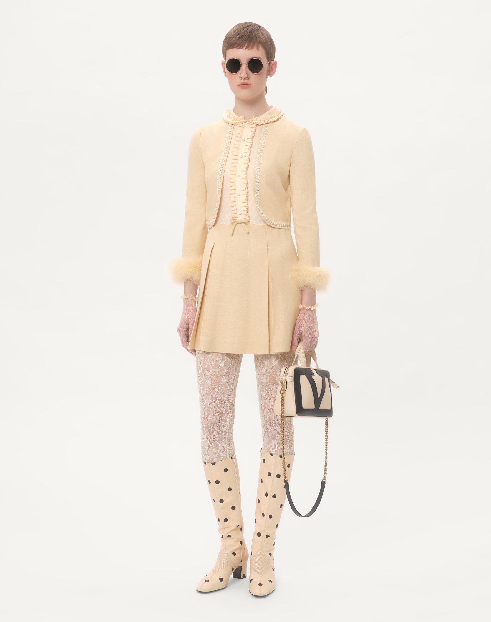 Short Dress In Rustic Silk With Feathers Product Image