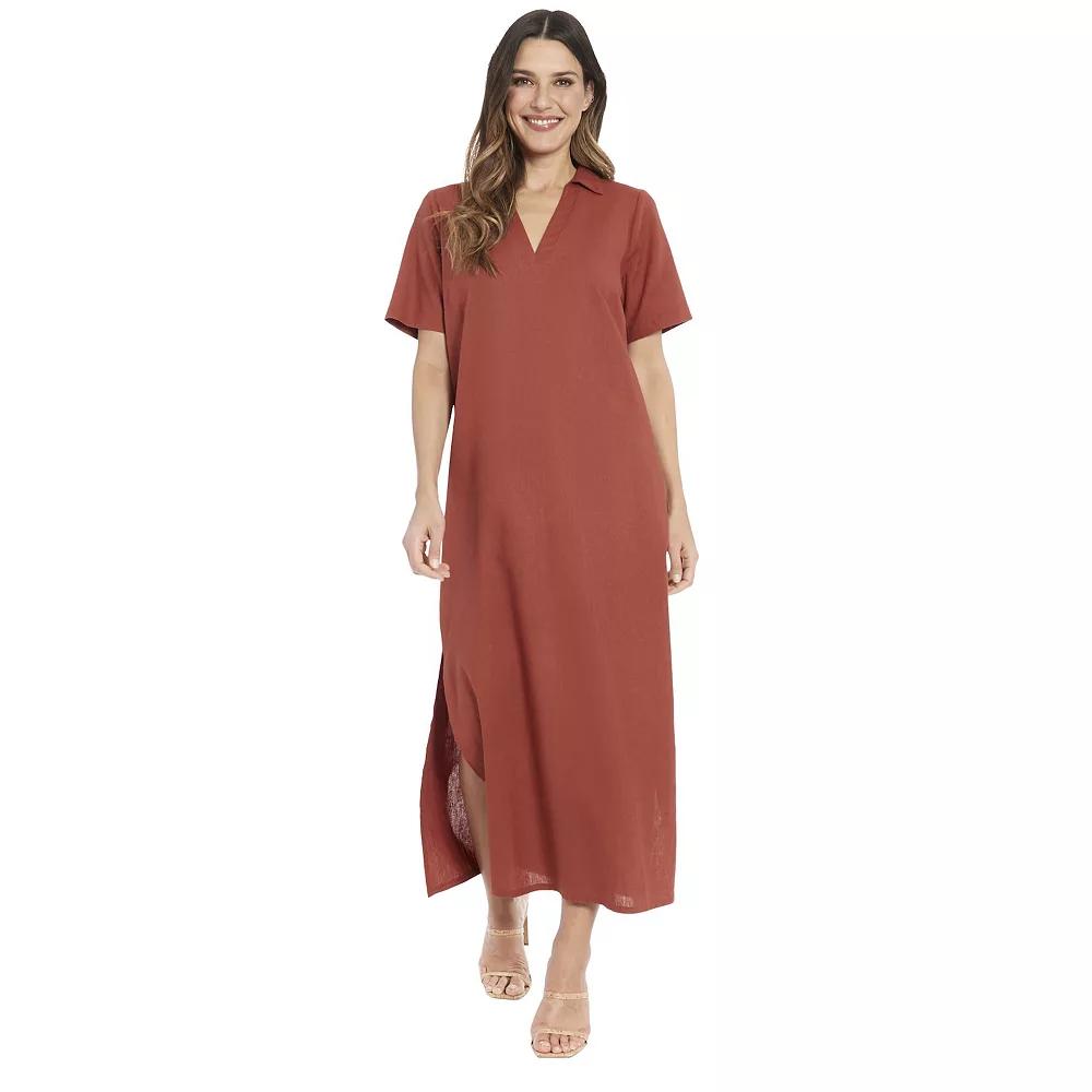 Women's London Times Short Sleeve Collared Popover Maxi Dress, Size: 8, Brown Product Image