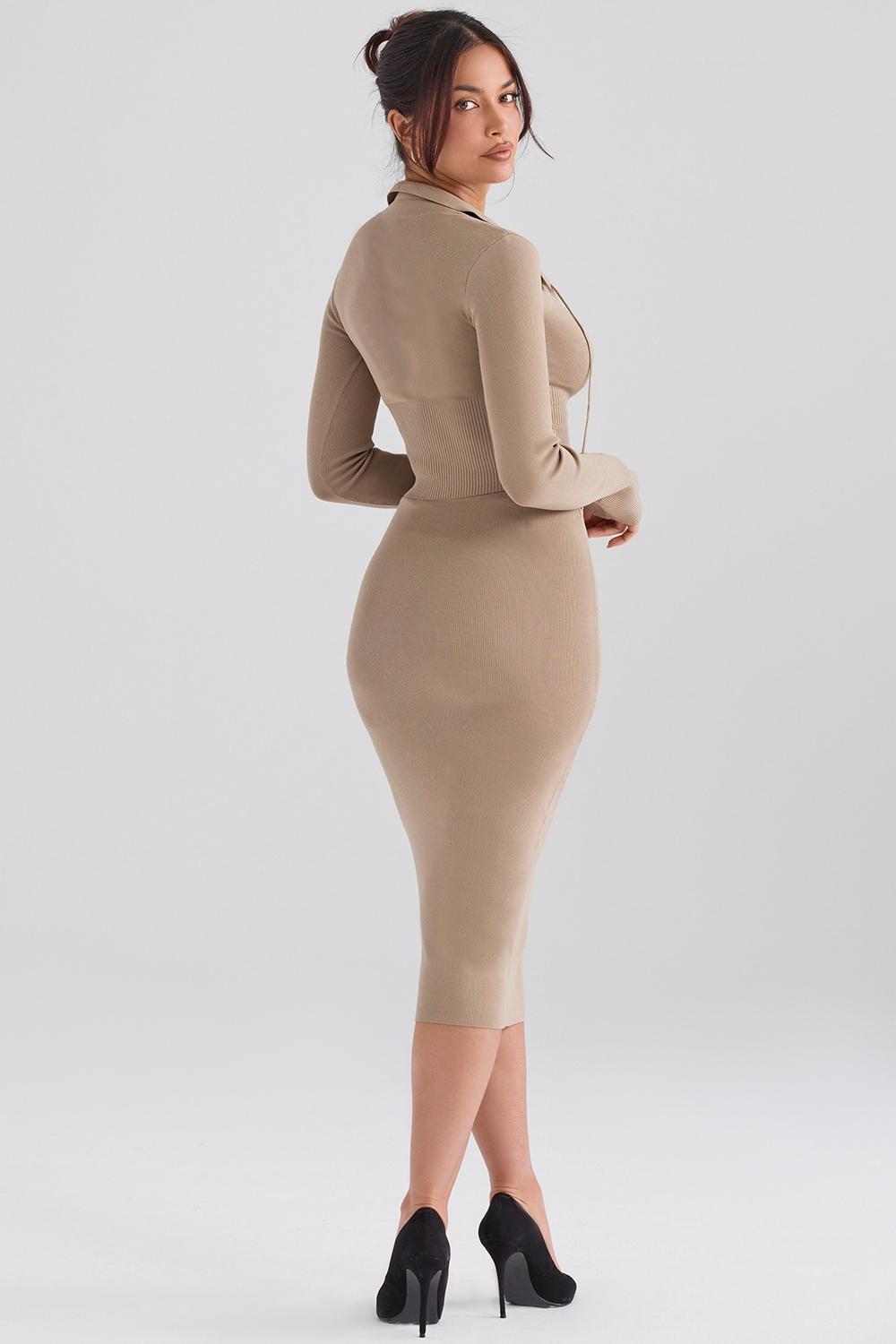 Heather  camel knit midi skirt - sale Product Image