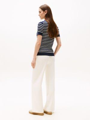 Short-Sleeve Cable Knit Polo Sweater Product Image