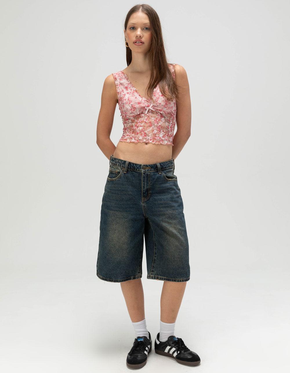 FULL TILT Lace Print Womens Cami - PINK COMBO Product Image