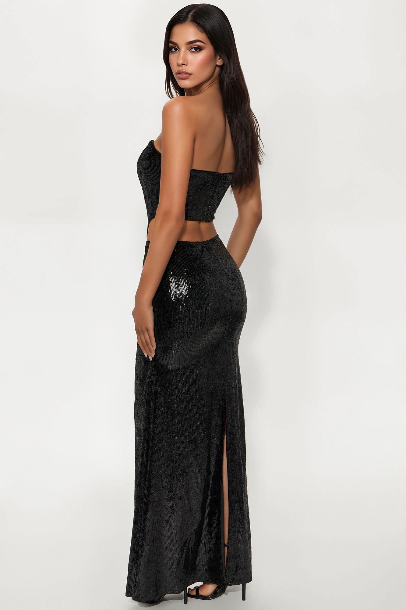 Make An Impression Sequin Maxi Dress - Black Female Product Image