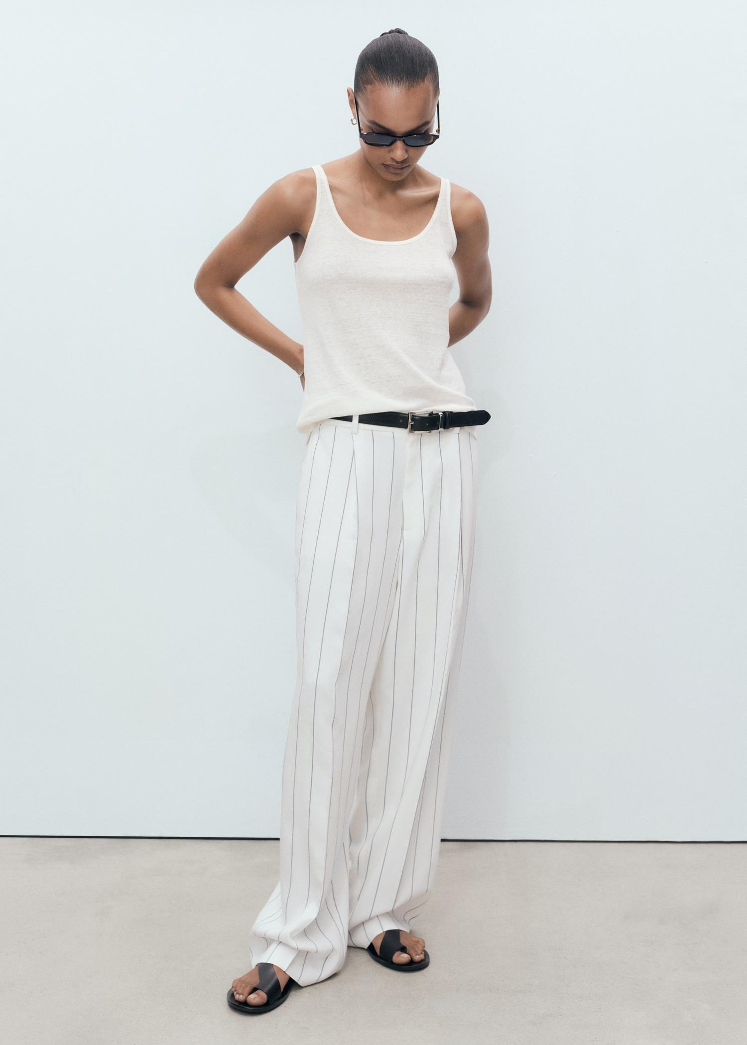 Strappy linen top - Women | MANGO USA Product Image