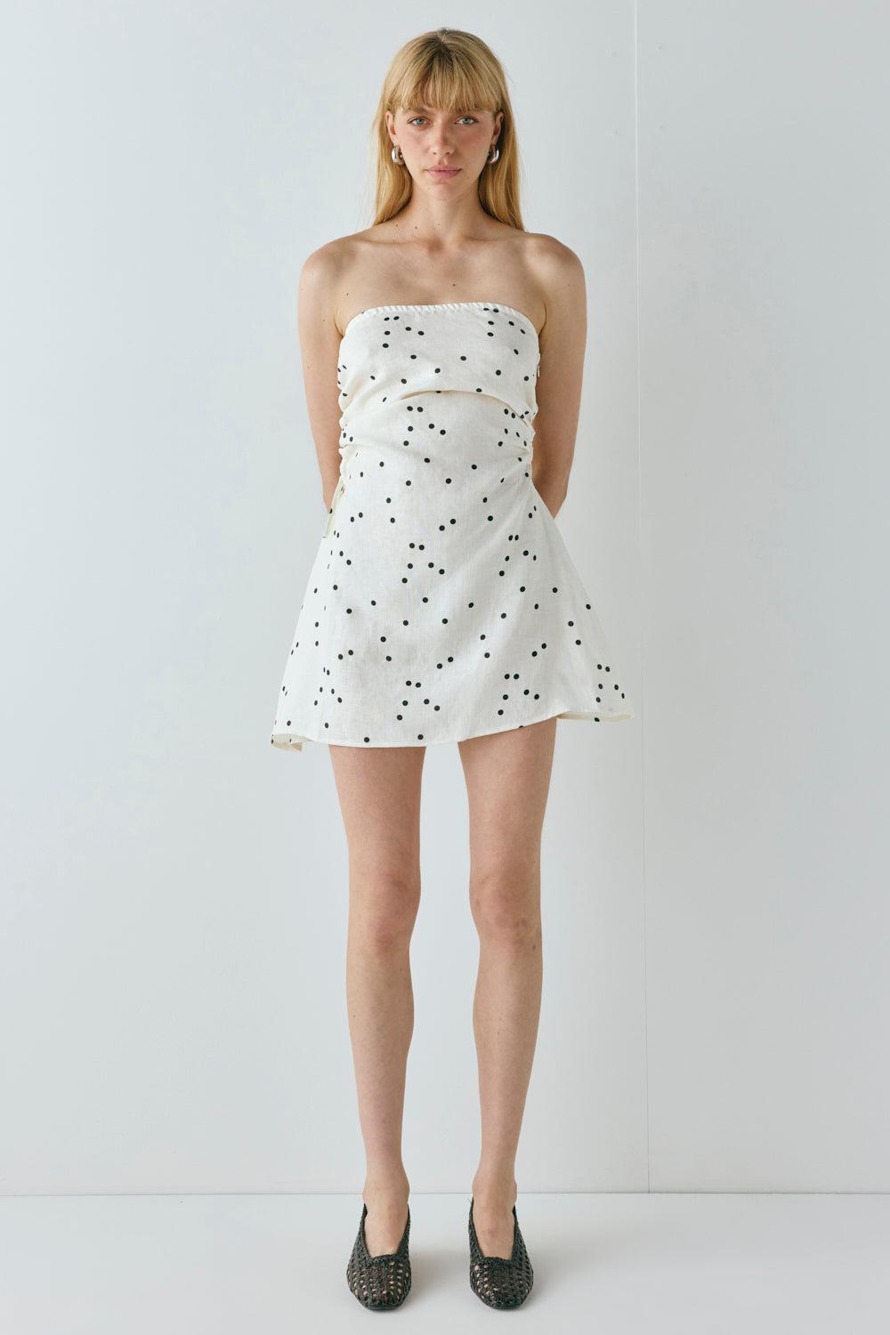 Gaia Linen Mini Dress Dot Product Image