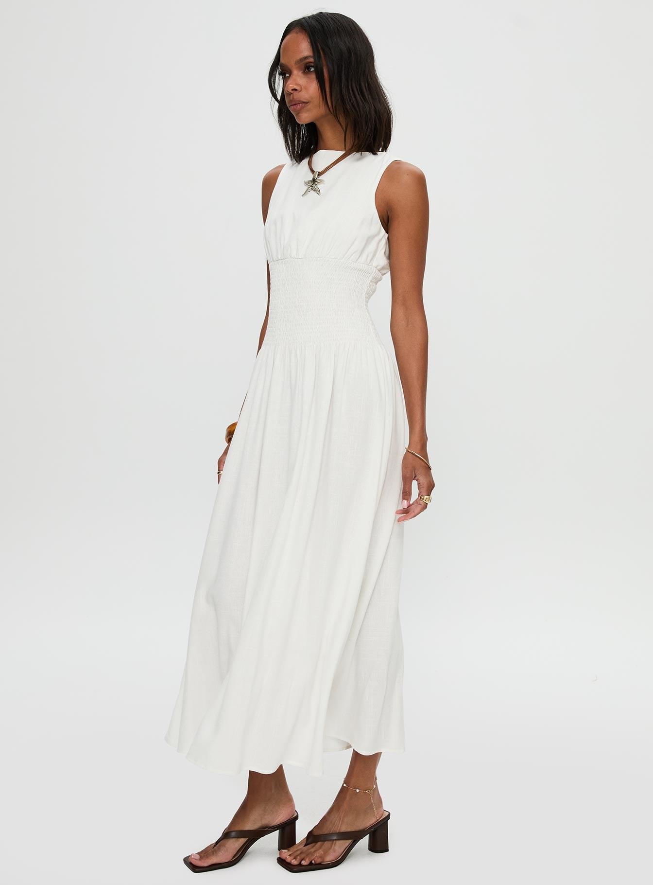 Lilienne Shirred Maxi Dress White Product Image