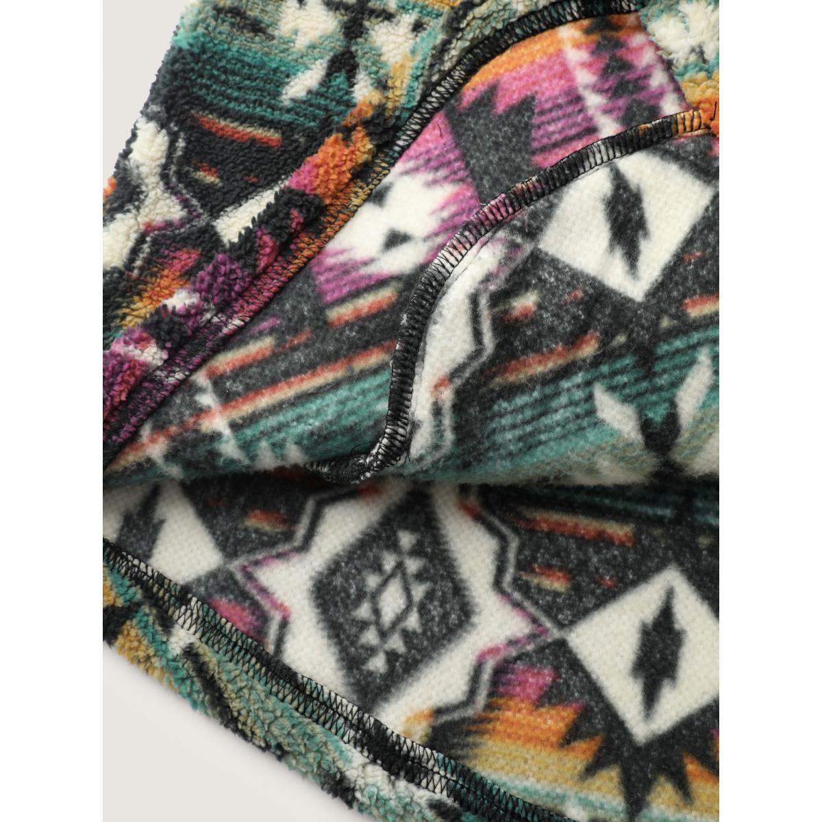 Plus Size Geometric Velvet Button Pockets Coat Women Multicolor Playful Button Ladies Casual Winter Coats BloomChic 12/L Product Image