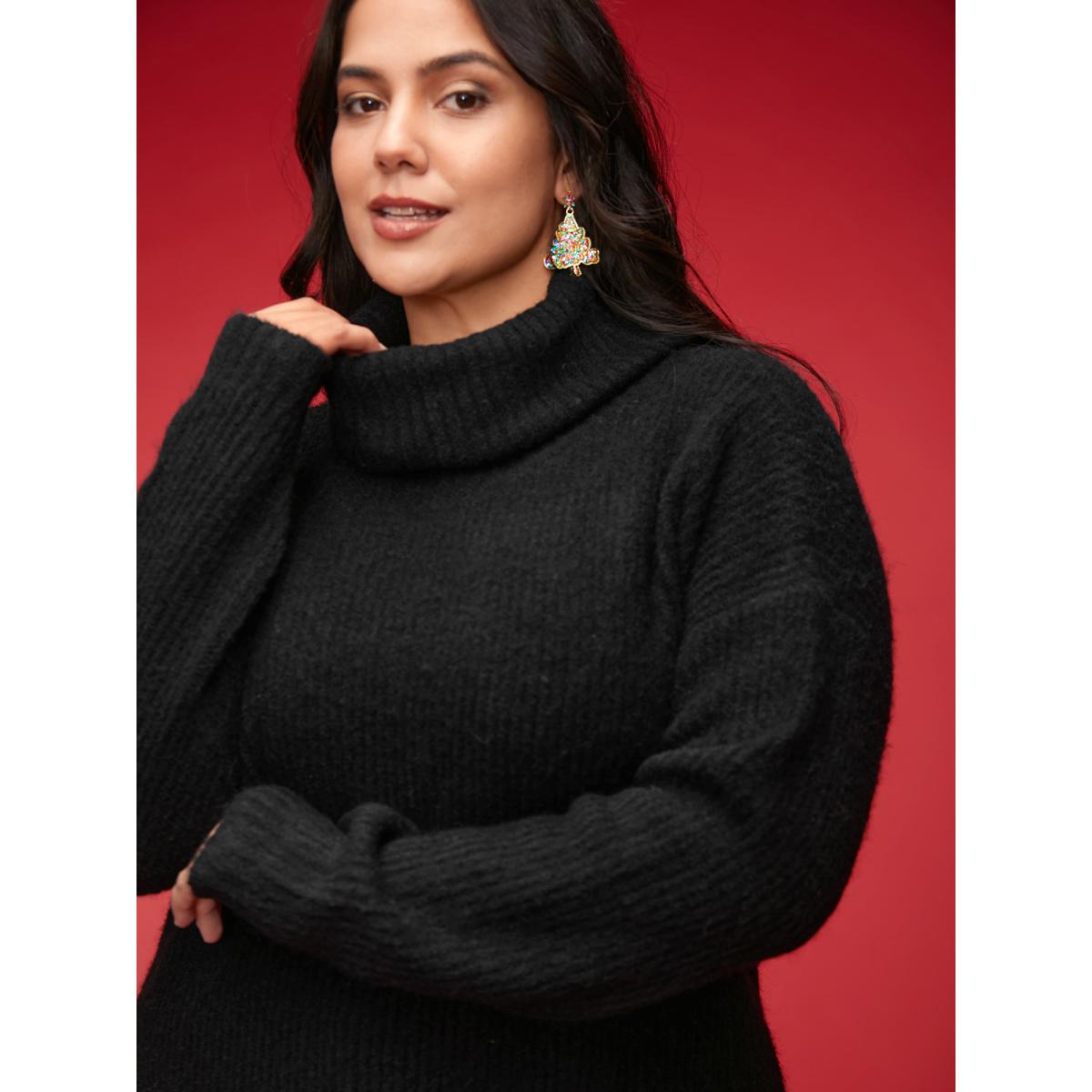 Plus Size Supersoft Essentials Turtleneck Slim-Fit Pullover Black Women Casual Loose Long Sleeve Turtleneck Everyday Pullovers BloomChic 28/5X Product Image