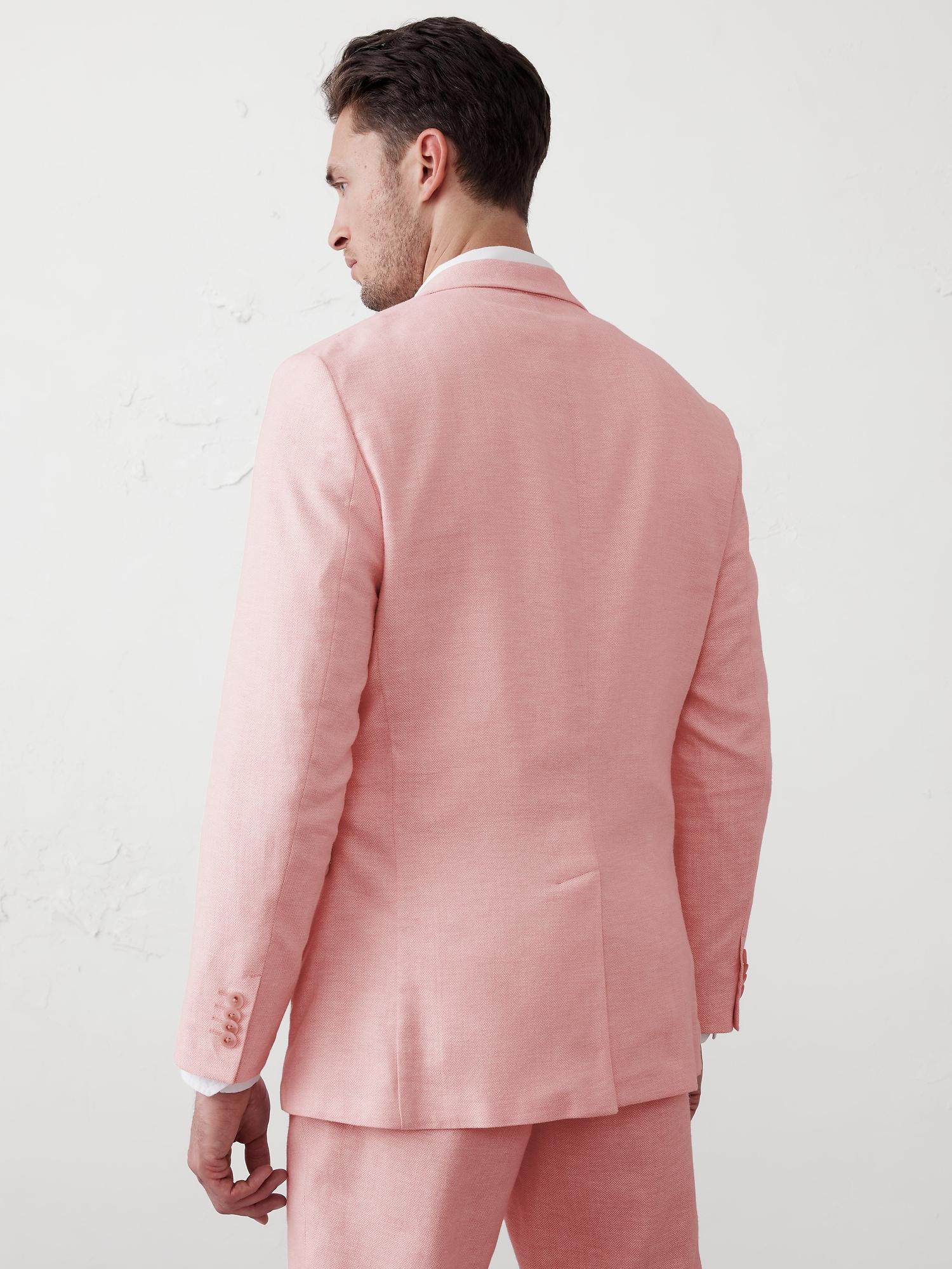 Tailored-Fit Linen-Blend Herringbone Suit Jacket Product Image