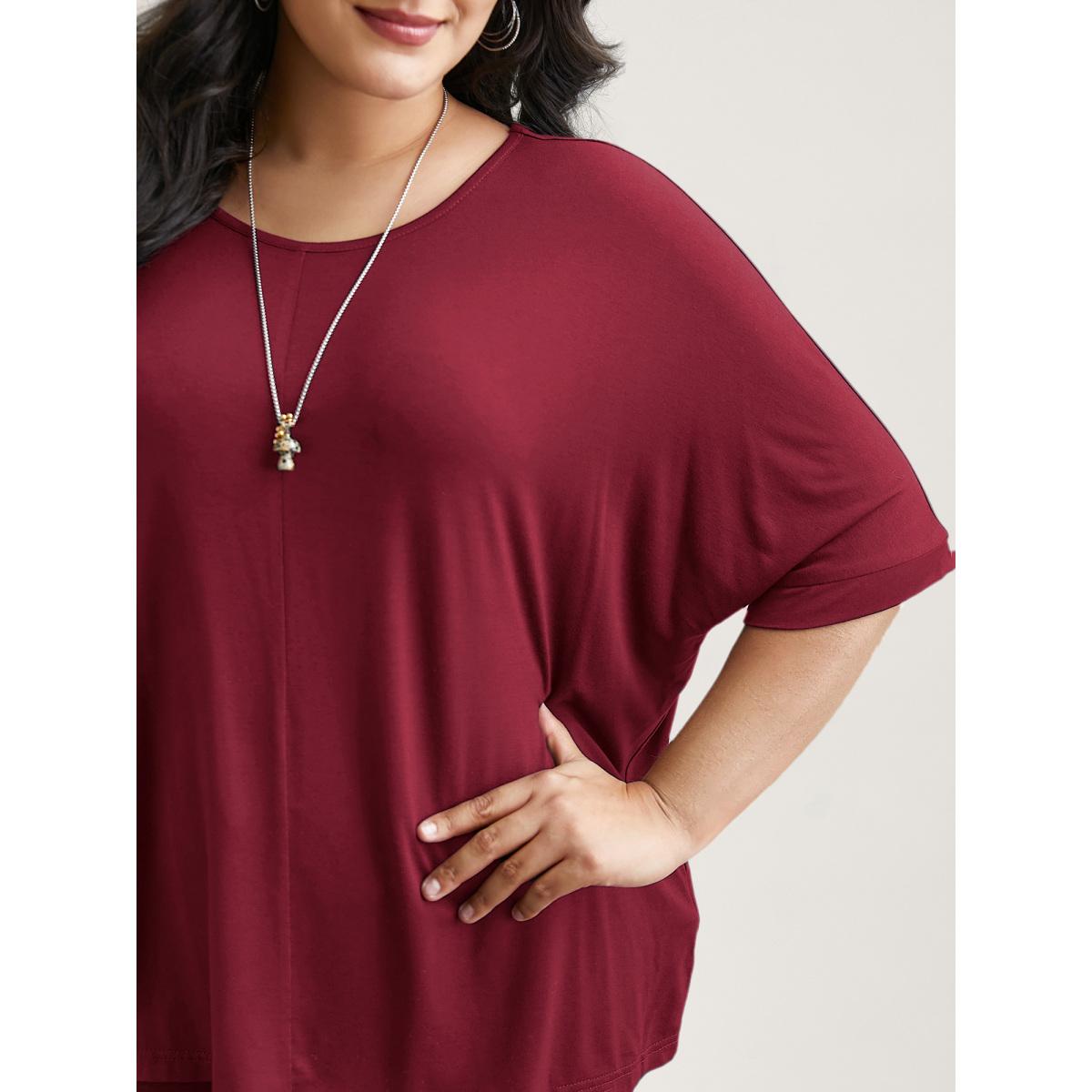 Plus Size Supersoft Round Neck Plain T-Shirt Plum Women Leisure Non Round Neck Casual T-shirts BloomChic 12/L Product Image