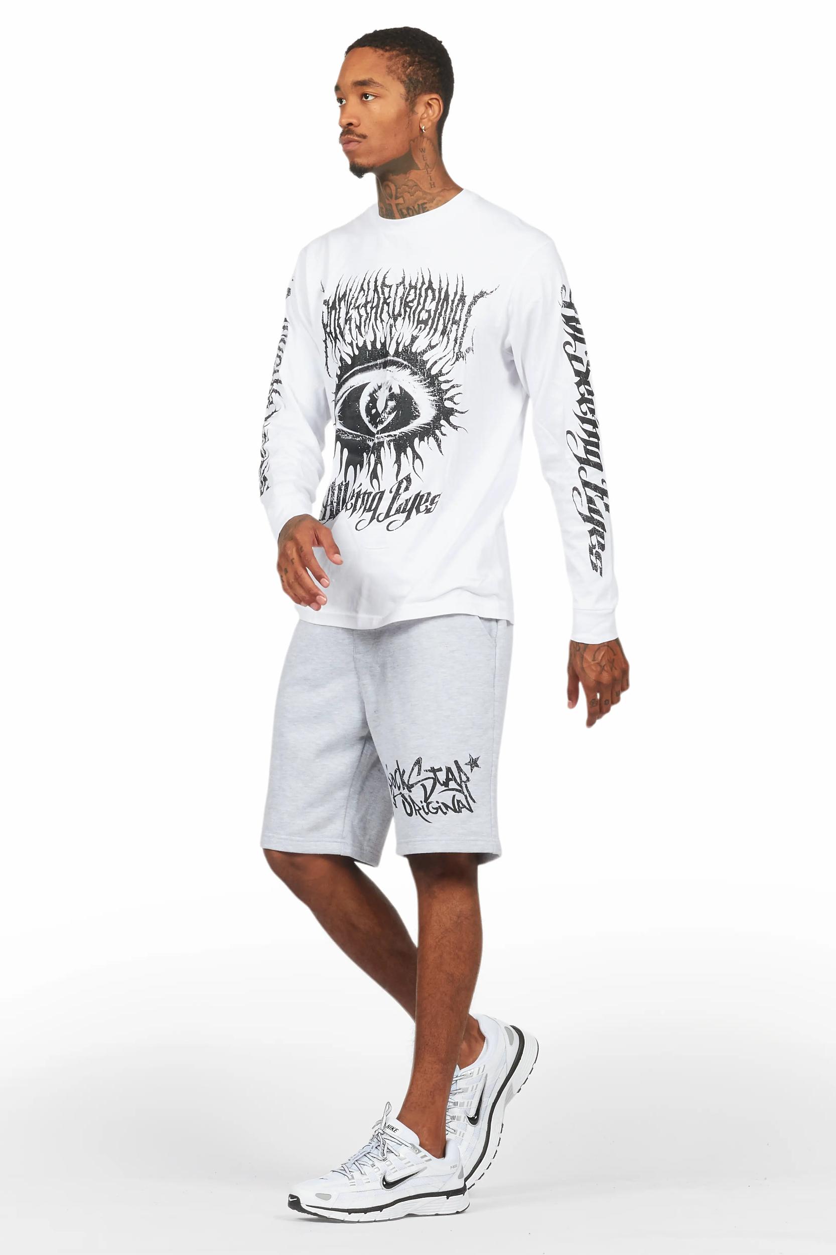 All Seeing Eyes White/Grey Long Sleeve T-Shirt Short Set Male Product Image