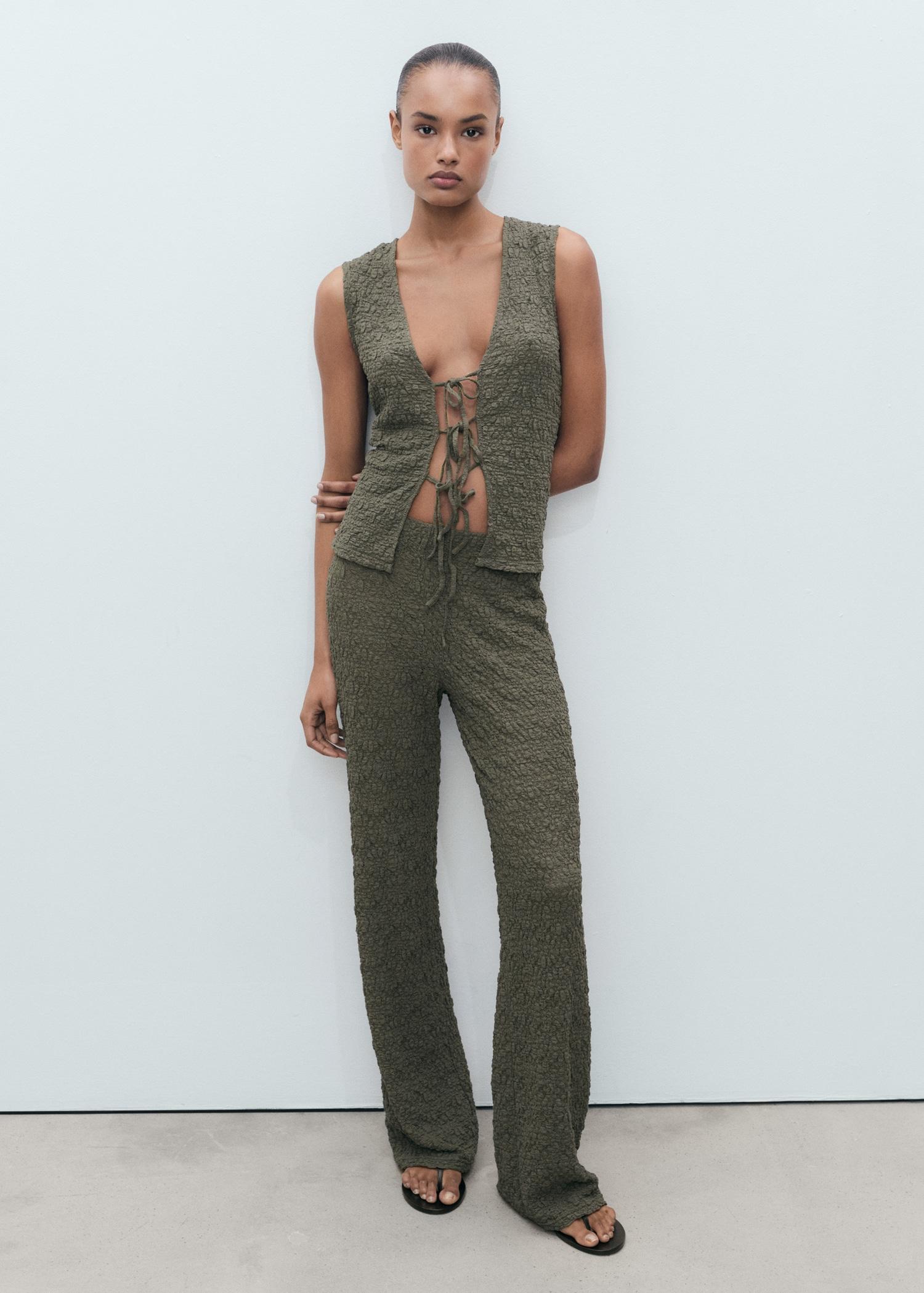 Straight textured trousers - Women | MANGO USA Product Image