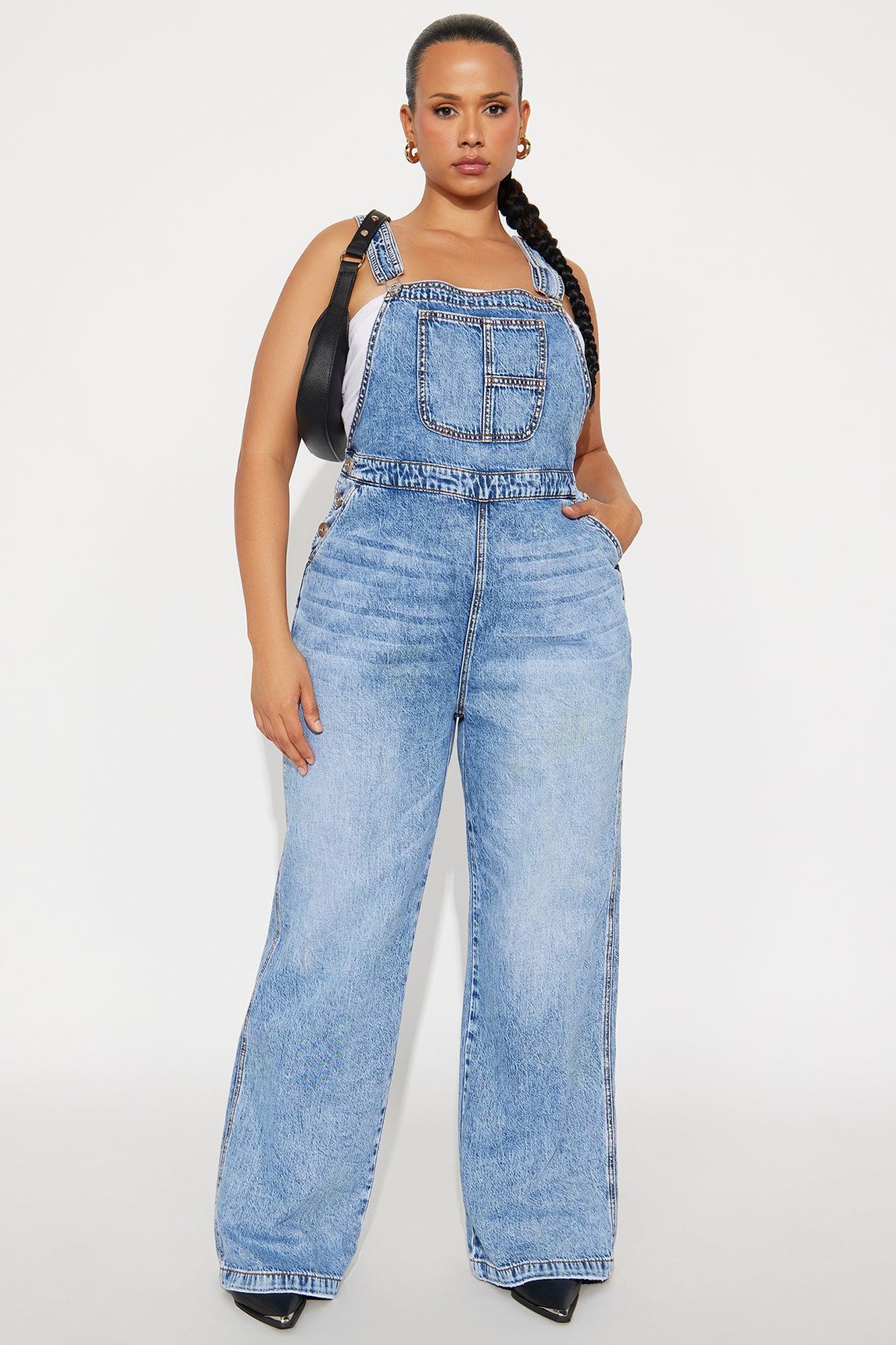 Typical Rachel Wide Leg Denim Overalls - Light Wash Female Product Image