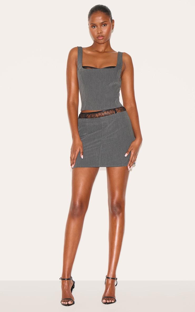 Black Lace Waist Detail Woven Belted Mini Skirt Product Image