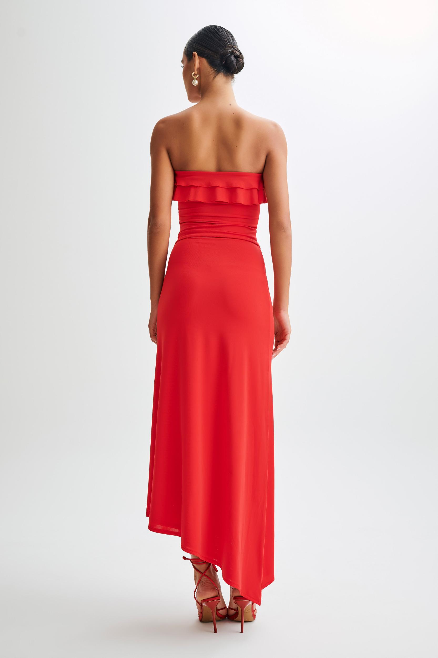 Bea Strapless Slinky Ruffle Top - Pomegranate Product Image