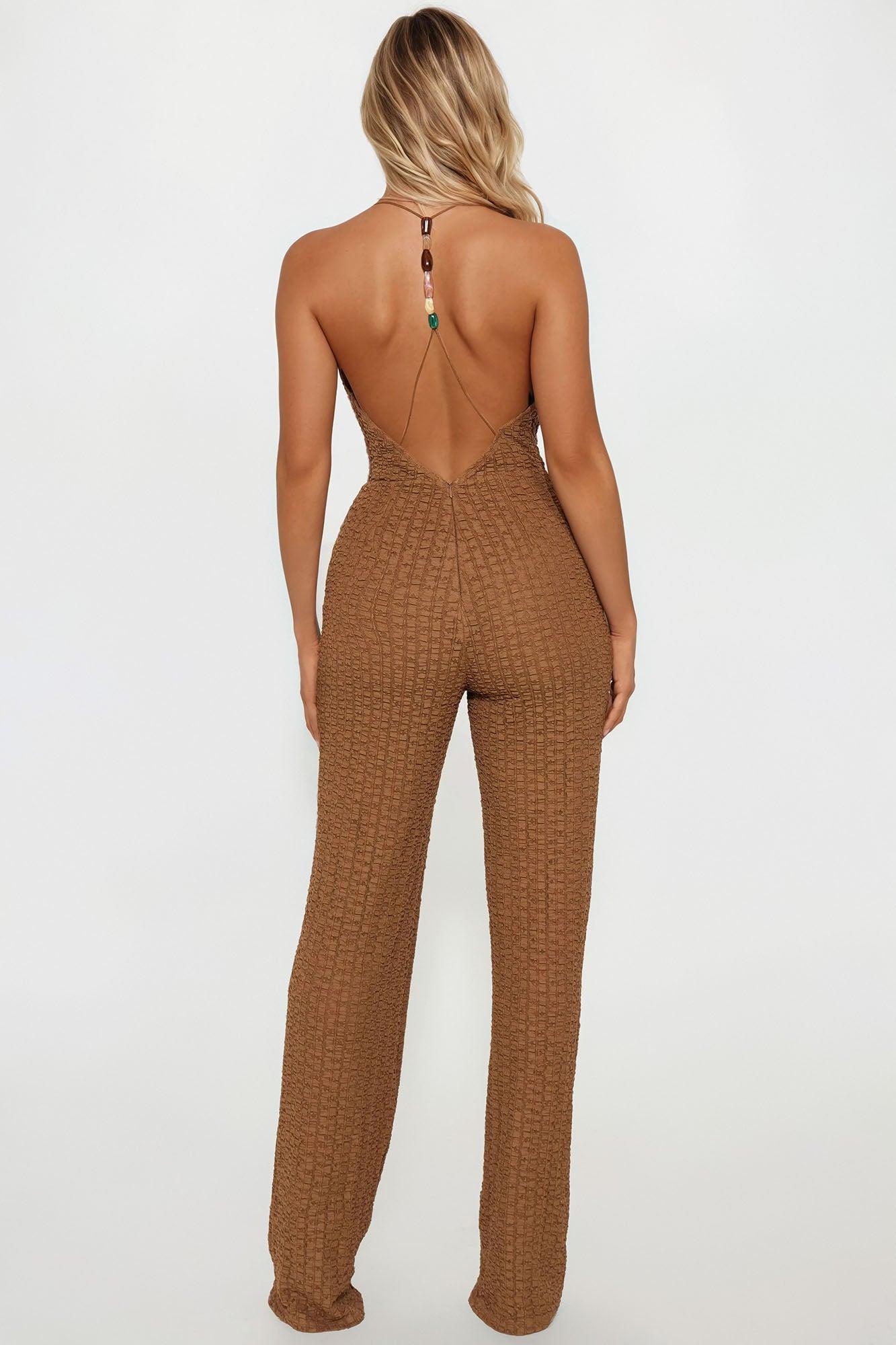 By The Sunset Textured Jumpsuit - Mocha Female Product Image