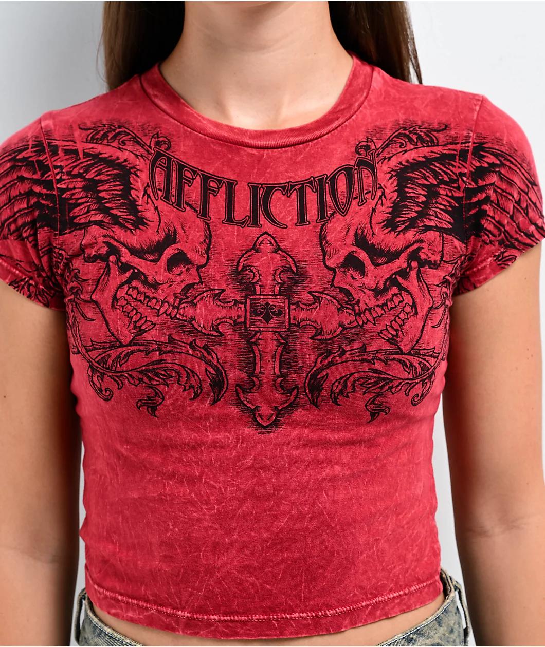Affliction Winged Up Red Wash Crop T-Shirt Product Image