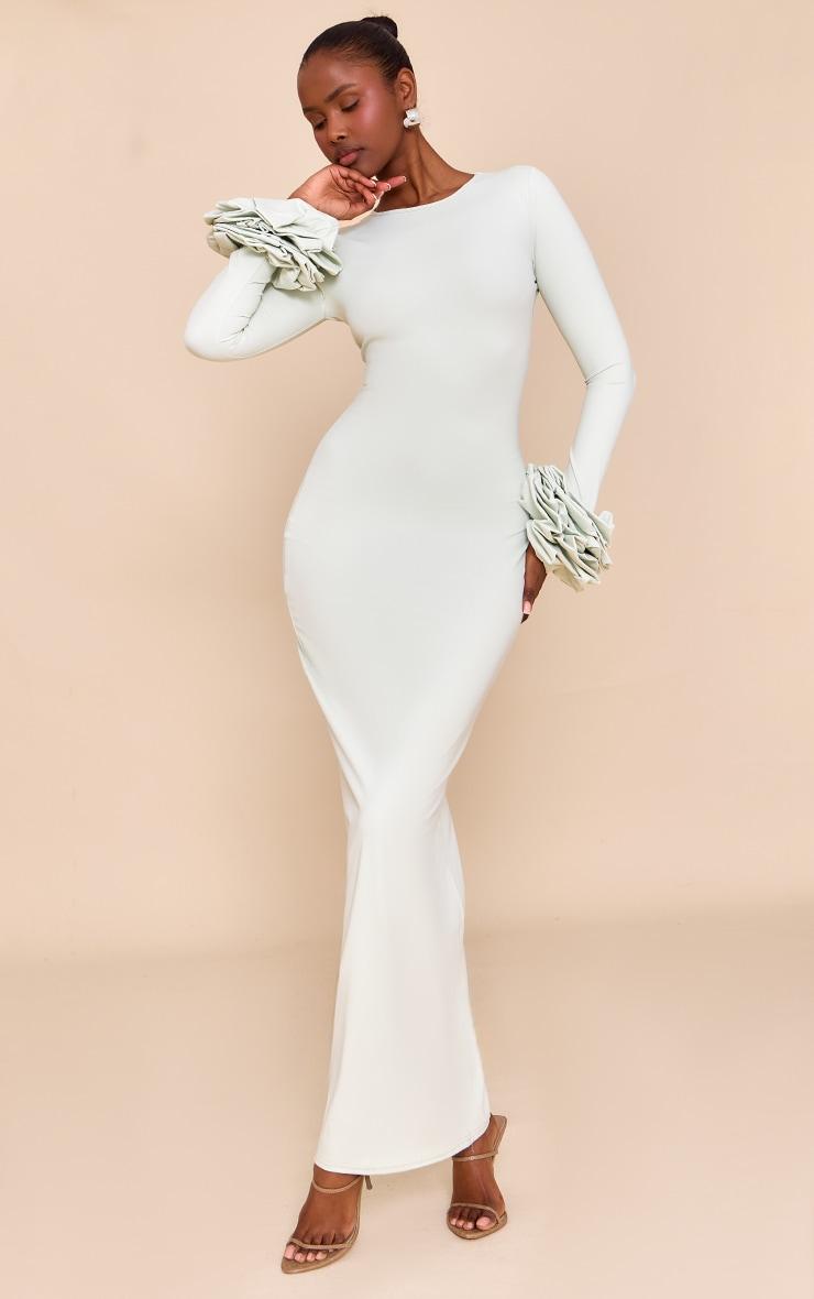 Sage Green Puff Sleeve Maxi Dress Product Image