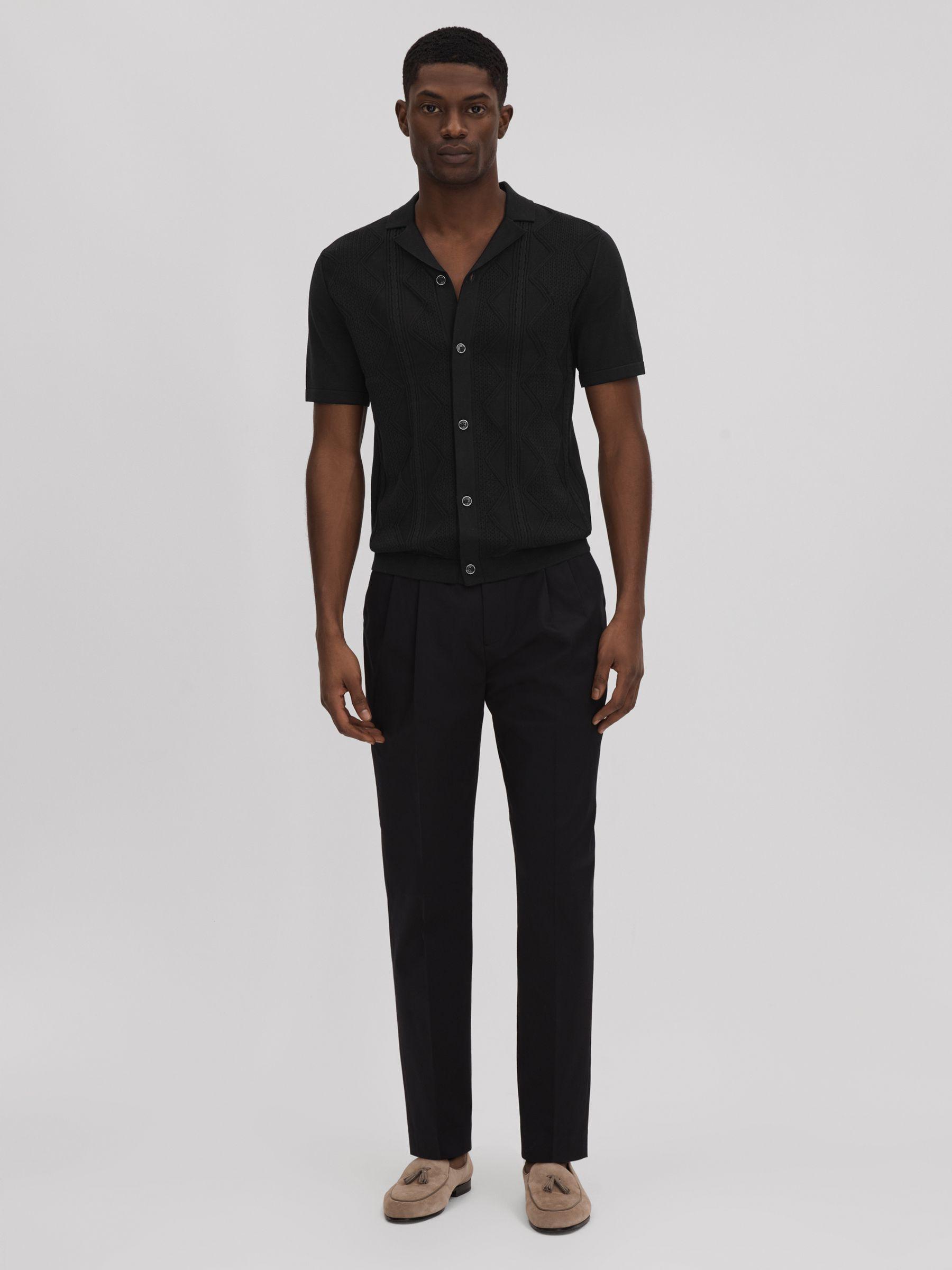 Cable Knit Cuban Collar Shirt in Black Product Image