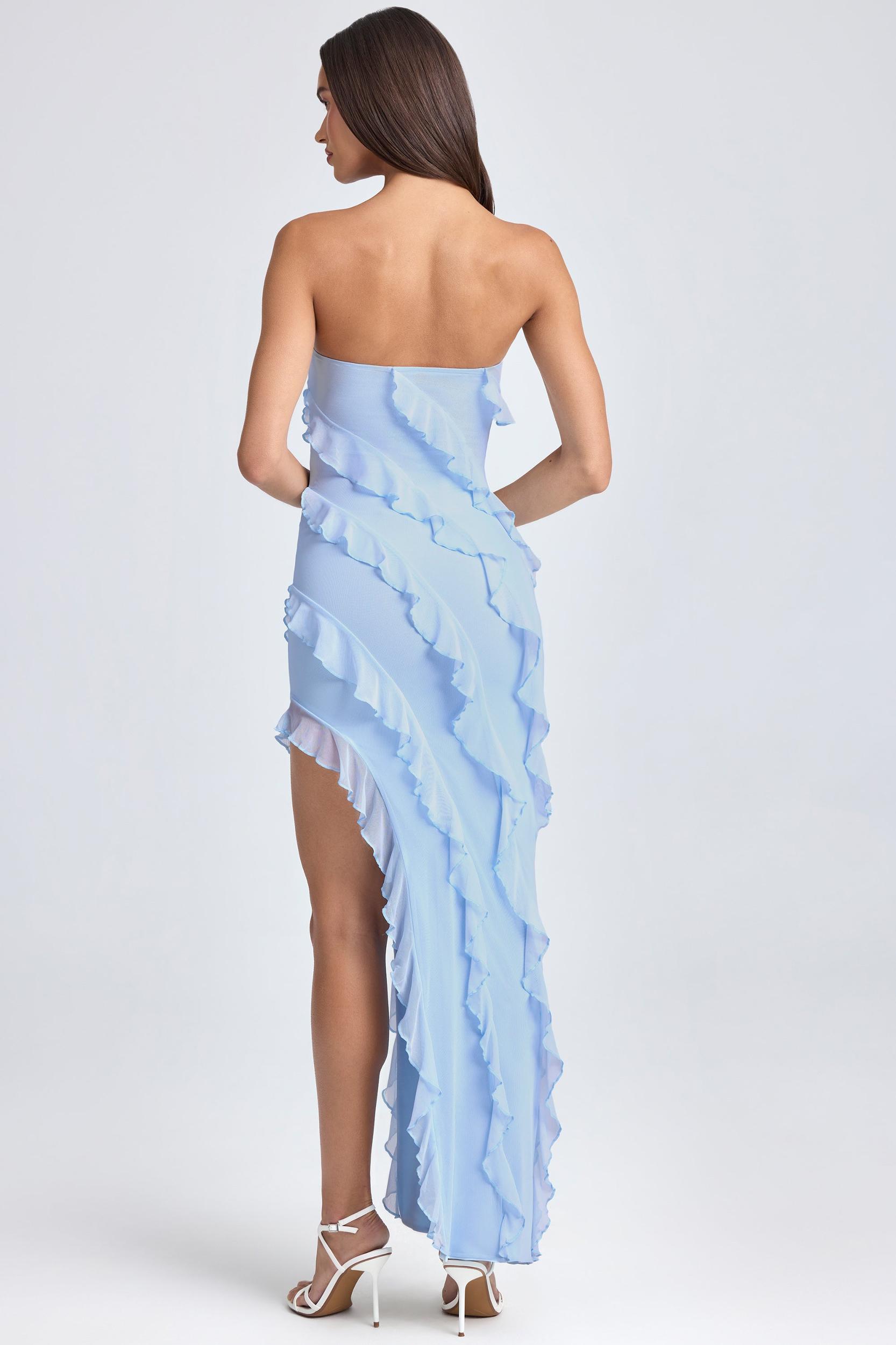 Bandeau Ruffle-Trim Maxi Dress in Powder Blue Product Image