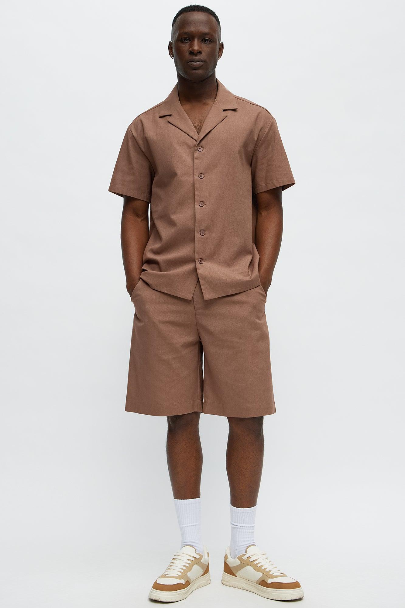 Chai Linen Like Relaxed Shorts - Brown Male Product Image