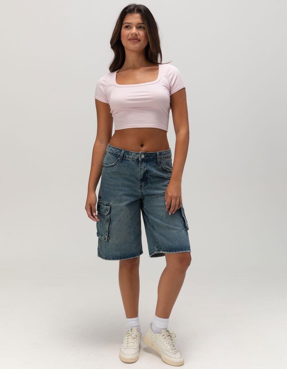 TILLYS Square Neck Womens Tee - GREEN Product Image