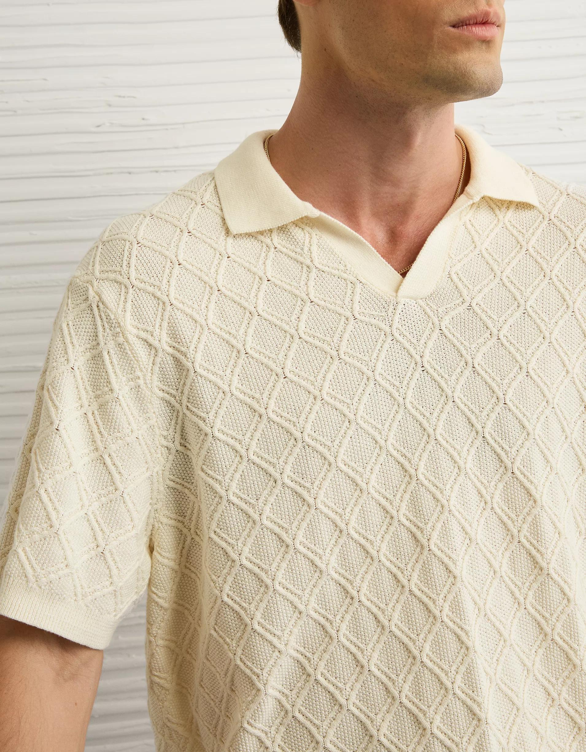 AE Weekend Cable Knit Sweater Polo Shirt Product Image