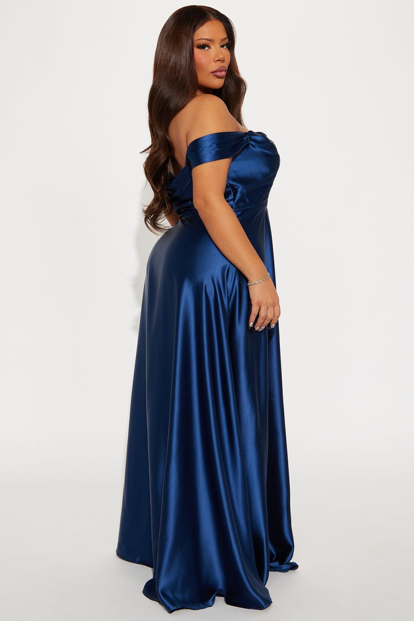 Rosalee Satin Gown - Navy Product Image