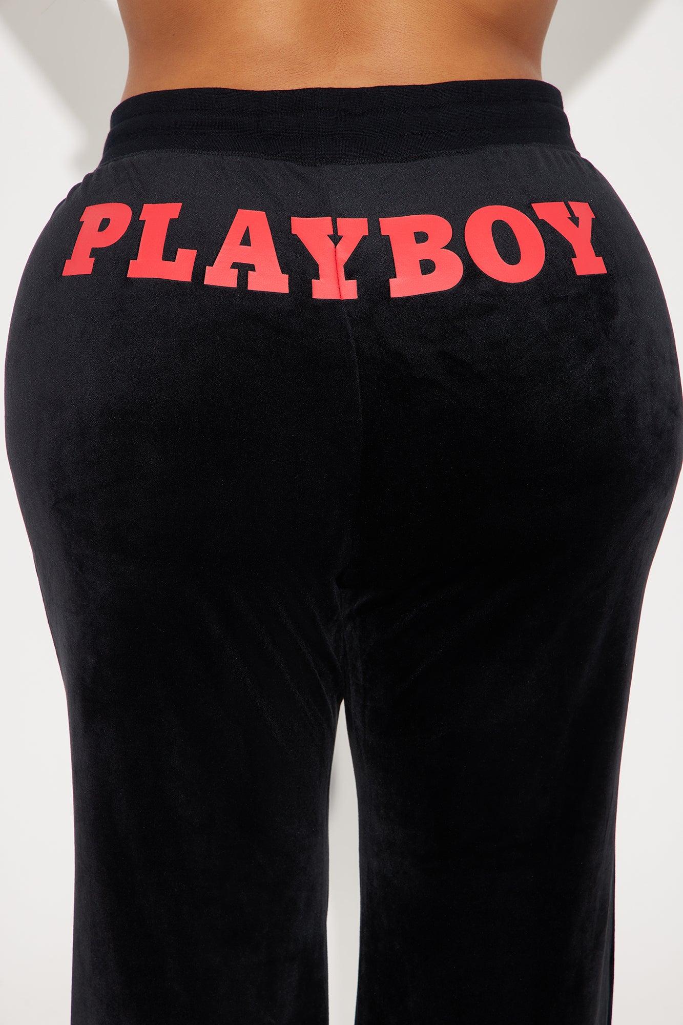Playboy Cherry Velour Wide Leg Pant - Black Product Image