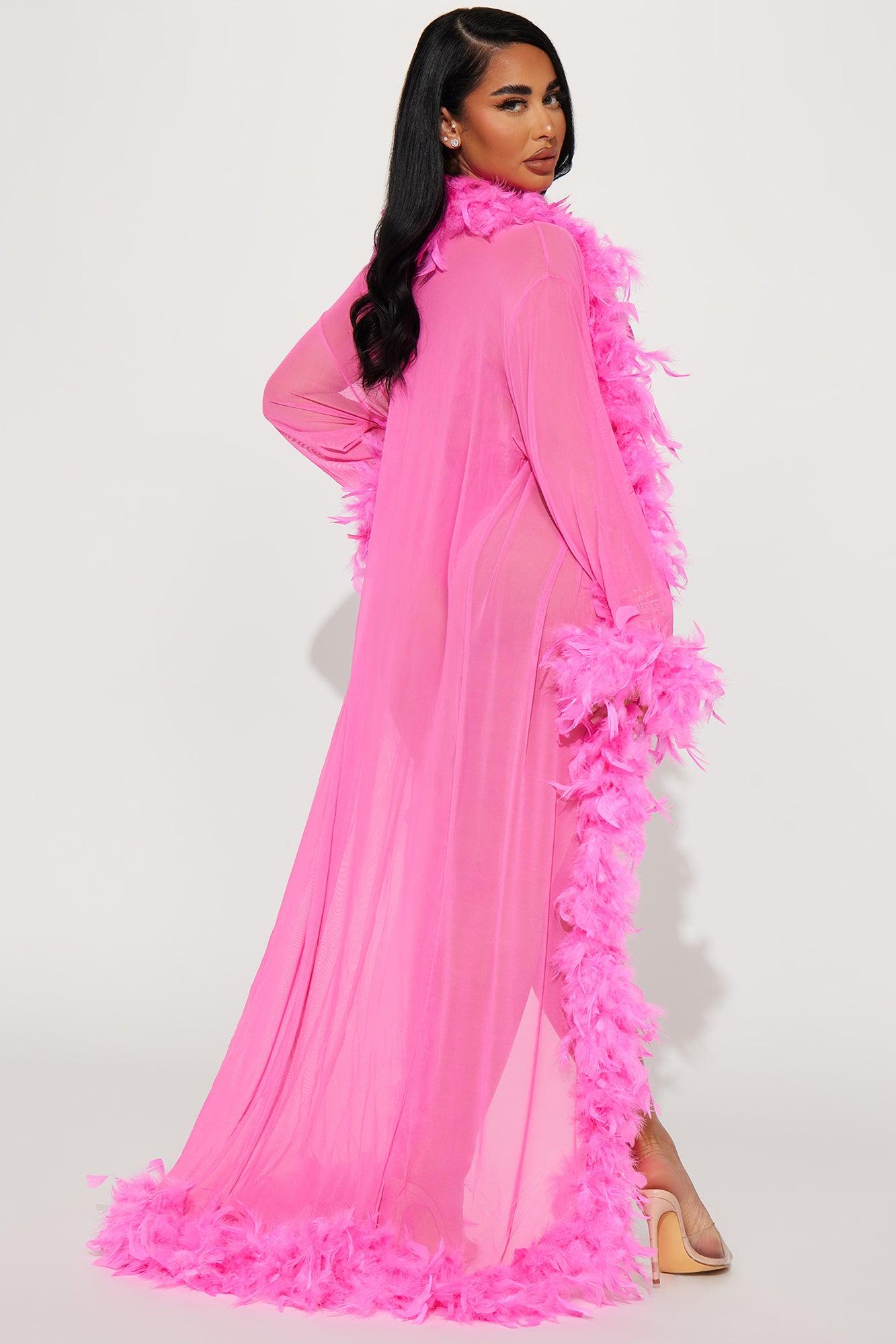 Light As A Feather Mesh Long Robe - Hot Pink Product Image