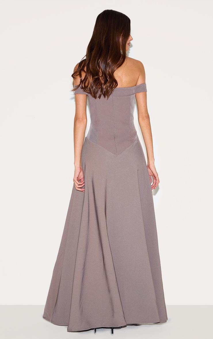  Mushroom Structured Bardot V Waist Maxi Dress Product Image