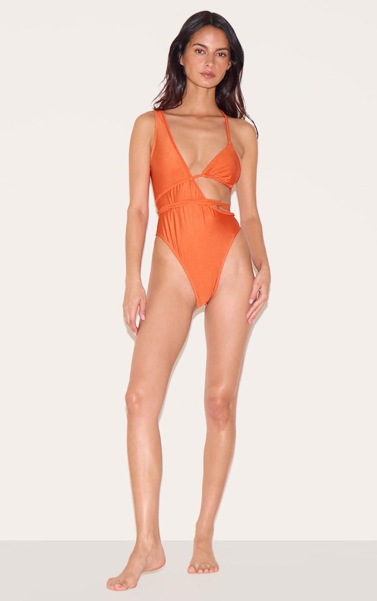 Orange Plait Detail Asymmetric Swimsuit Product Image