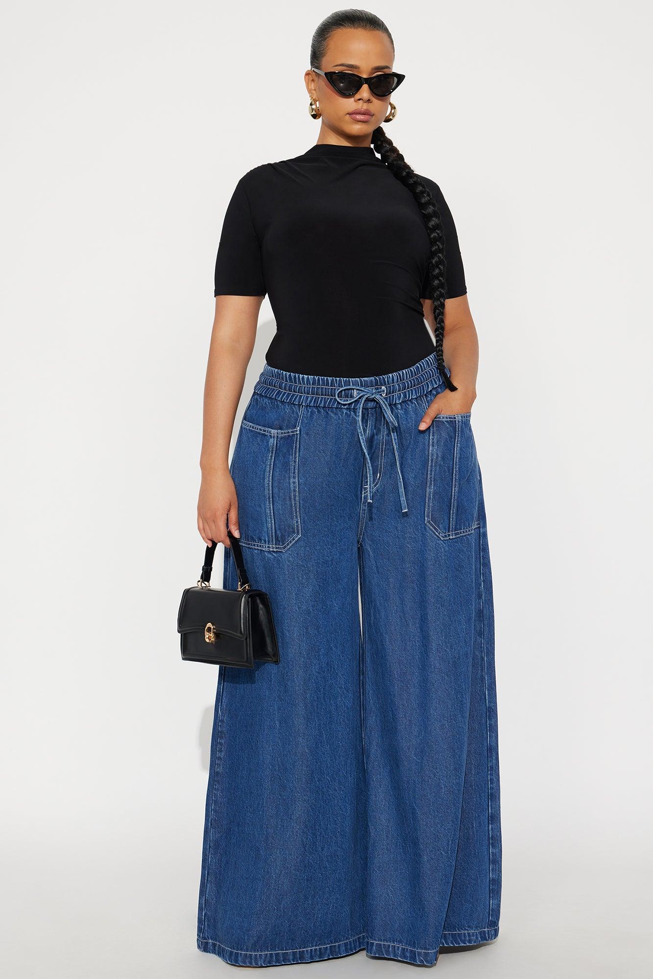 Madison Drapey Wide Leg Jeans - Dark Wash Female Product Image