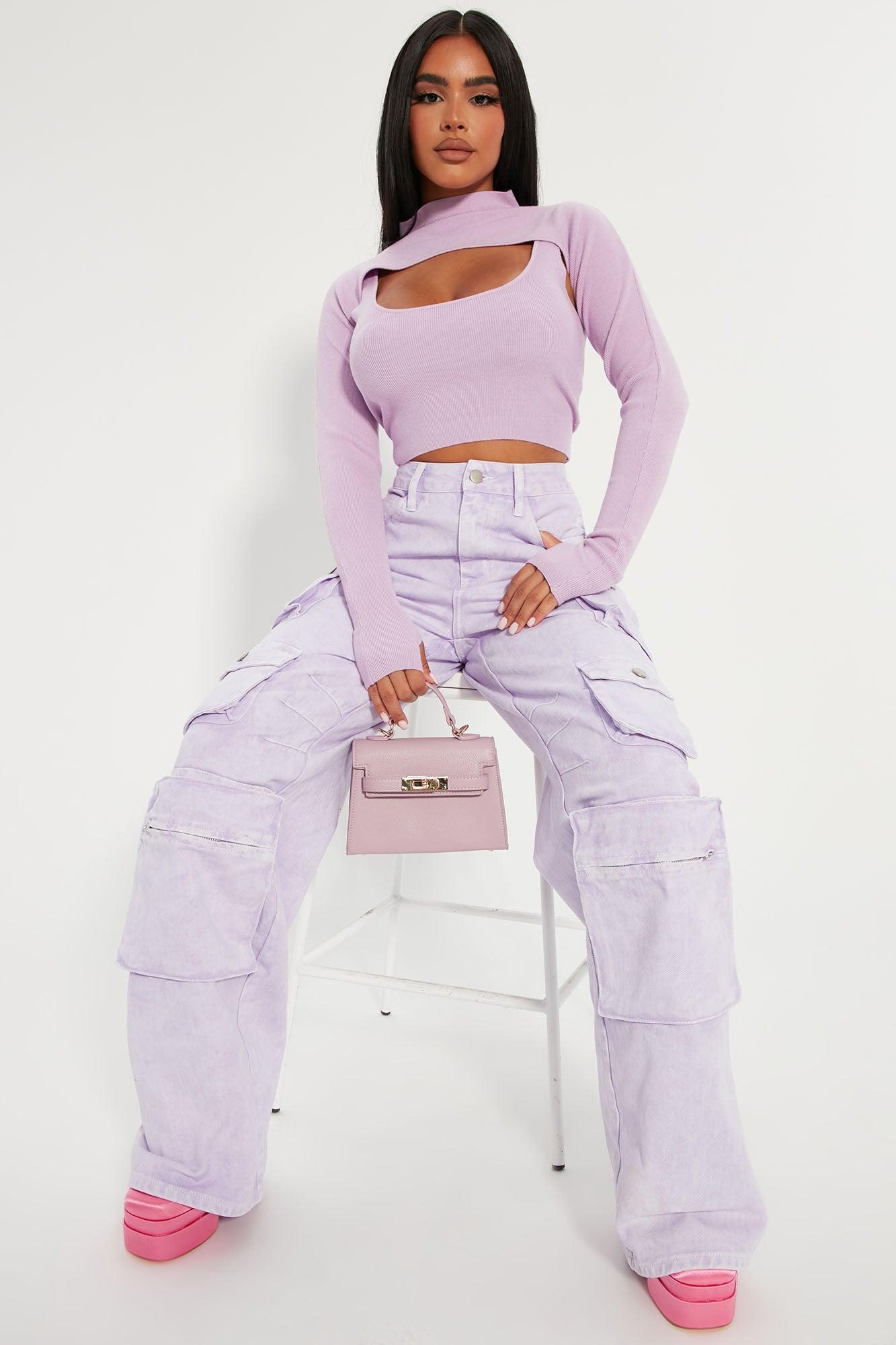 Lily High Rise Cargo Jeans - Lavender Product Image