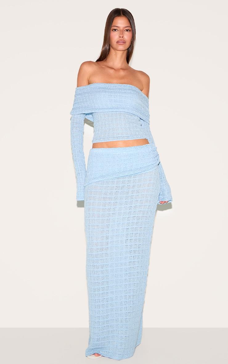Blue Bardot Textured Knit Top Product Image