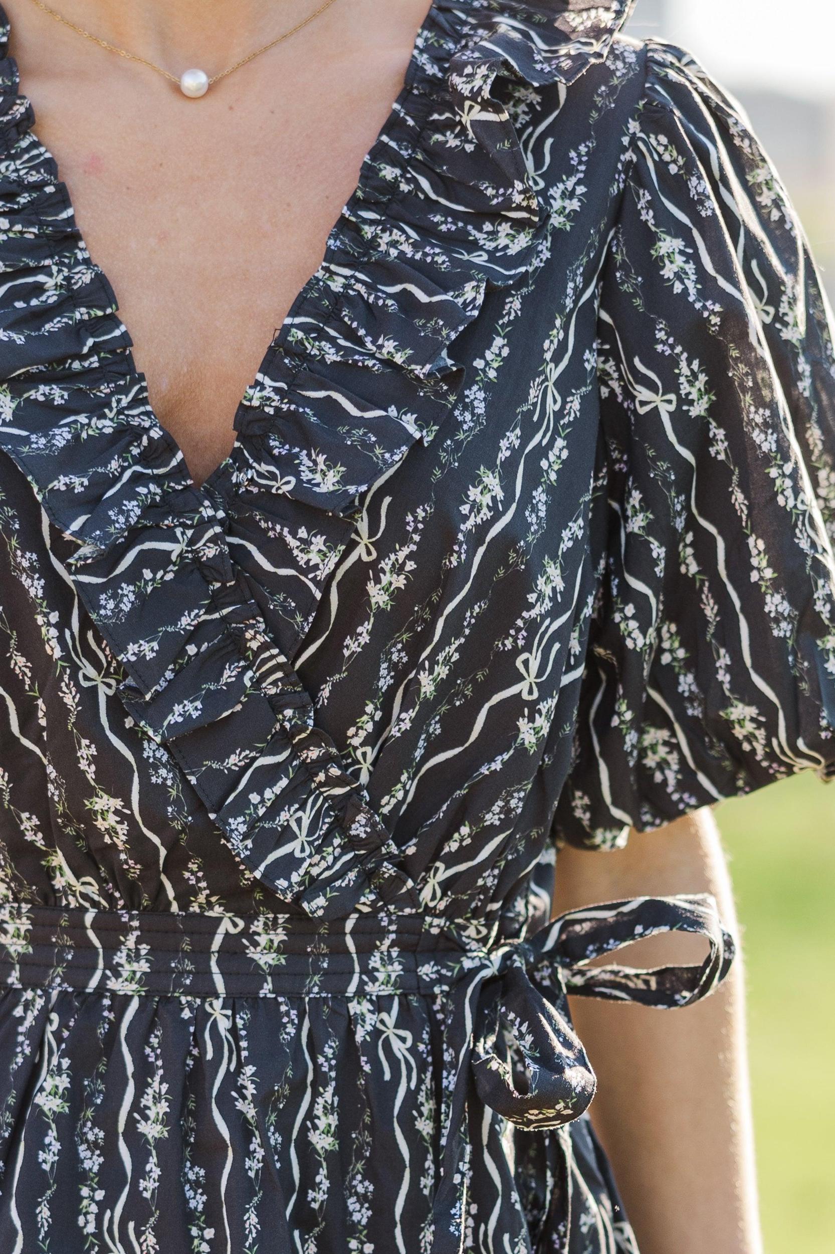 What To Say Black Ditsy Floral Dress Female Product Image