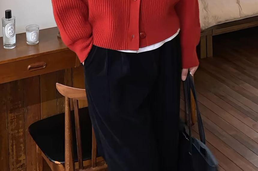 Collar Plain Ribbed Cardigan Product Image