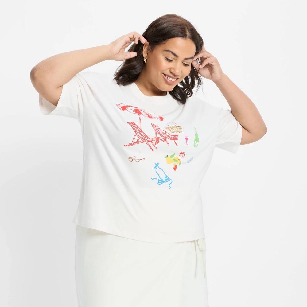 Women's Relaxed Short Sleeve Beach Graphic T-Shirt - Future Collective White 3X Product Image