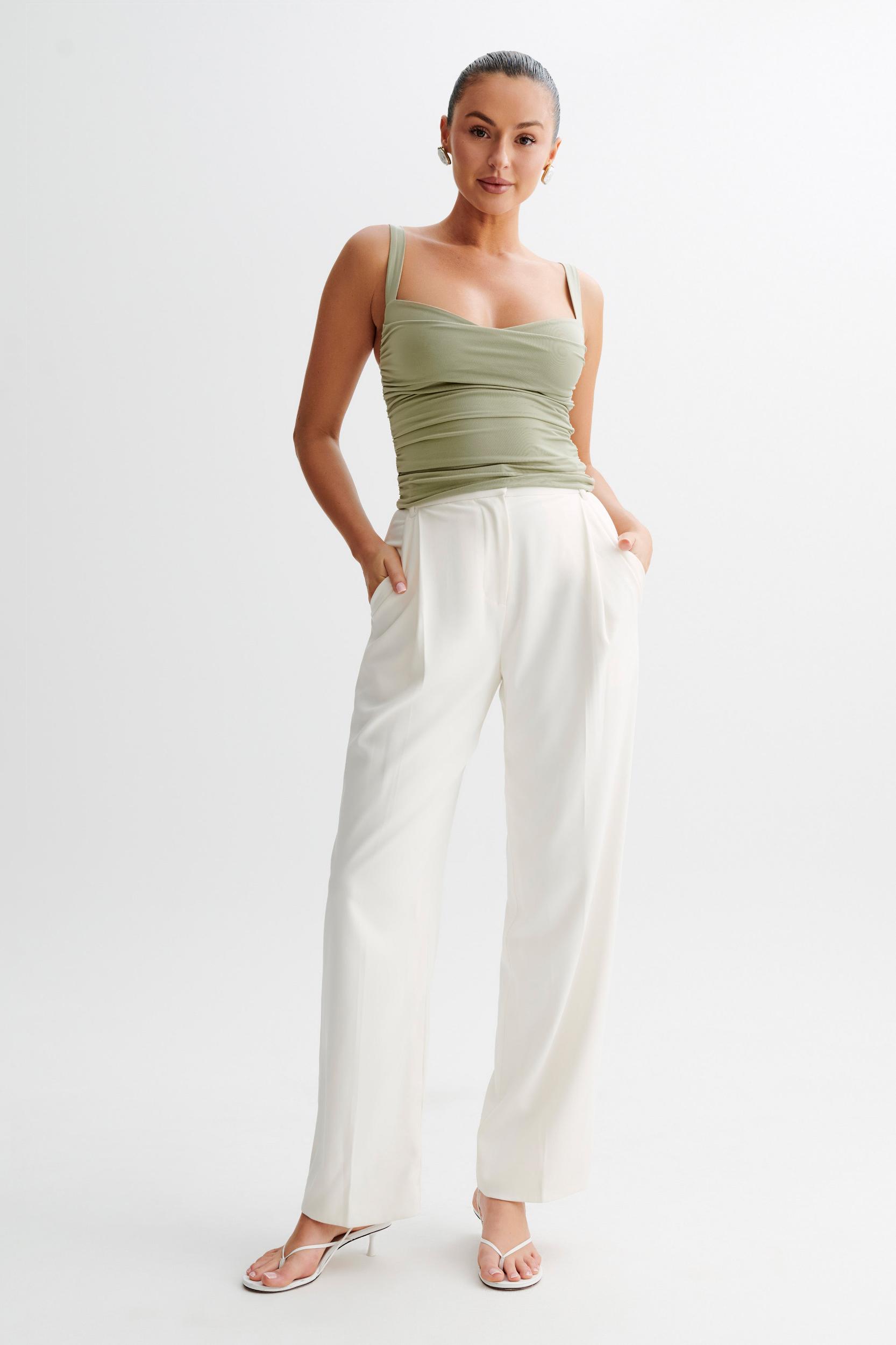 Hailey Slinky Long Line Sweetheart Top - Sage Product Image
