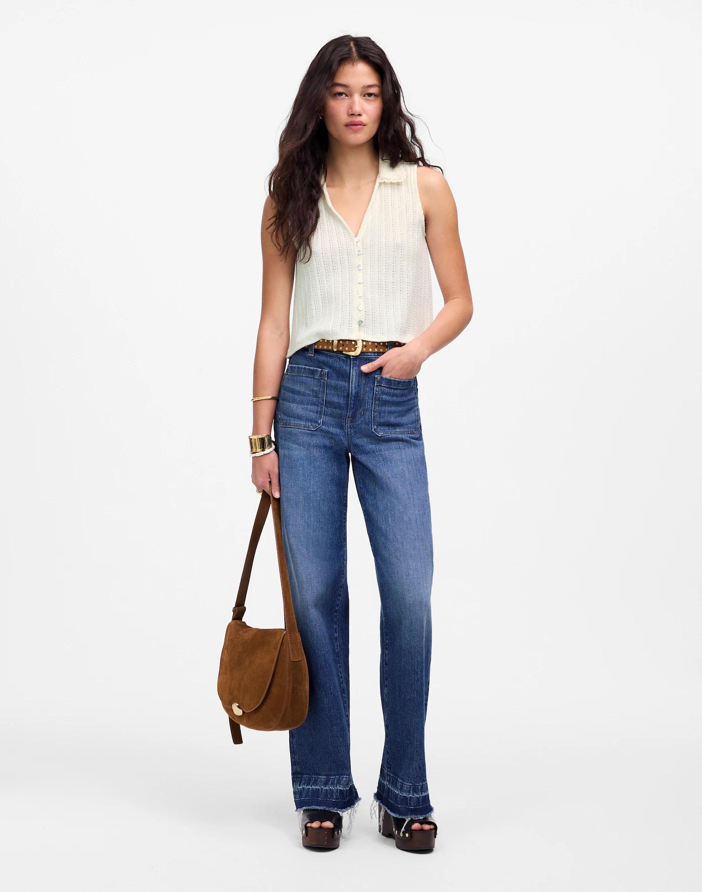 Crochet-Knit V-Neck Sweater Vest Product Image