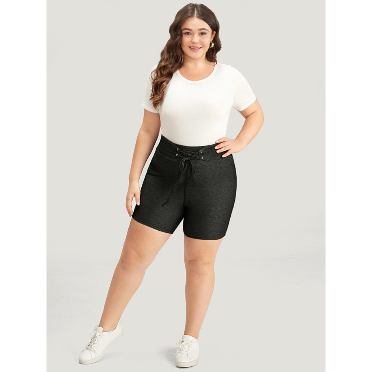 Plus Size Solid High Rise Ties Very Stretchy Leggings Women Black Casual High stretch Skinny High Rise Dailywear Leggings BloomChic 12/L Product Image