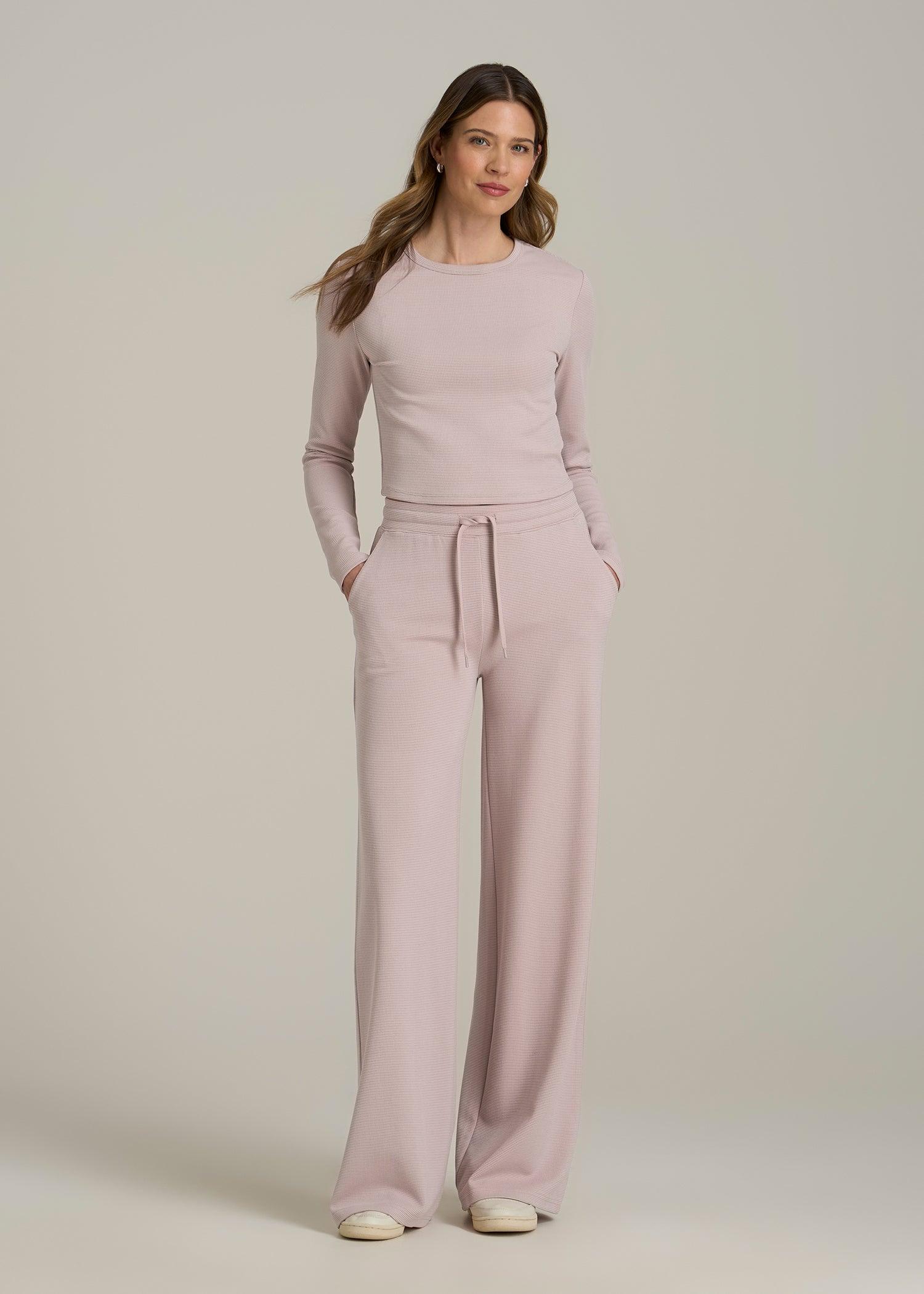 Cropped Long Sleeve Waffle Shirt for Tall Women in Desert Rose Female Product Image