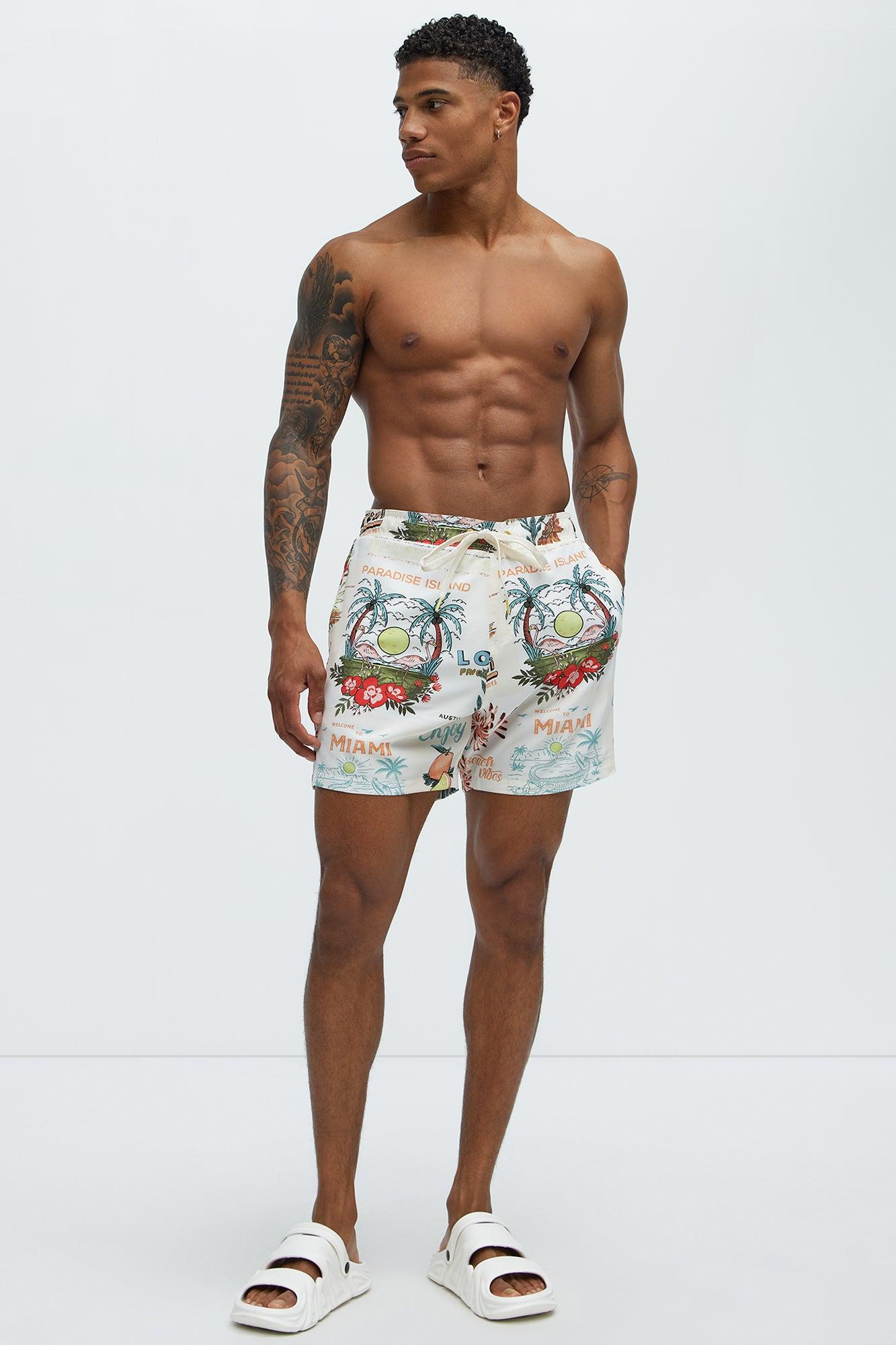 Island Paradise Swim Mid Trunk - Tan/Multi Product Image