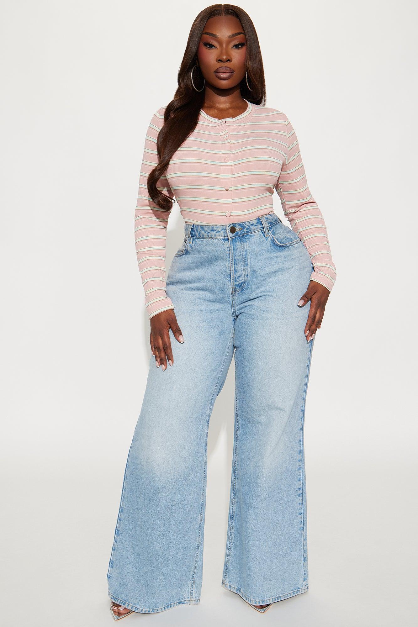 Sara Striped Button Front Top - Pink/combo Product Image