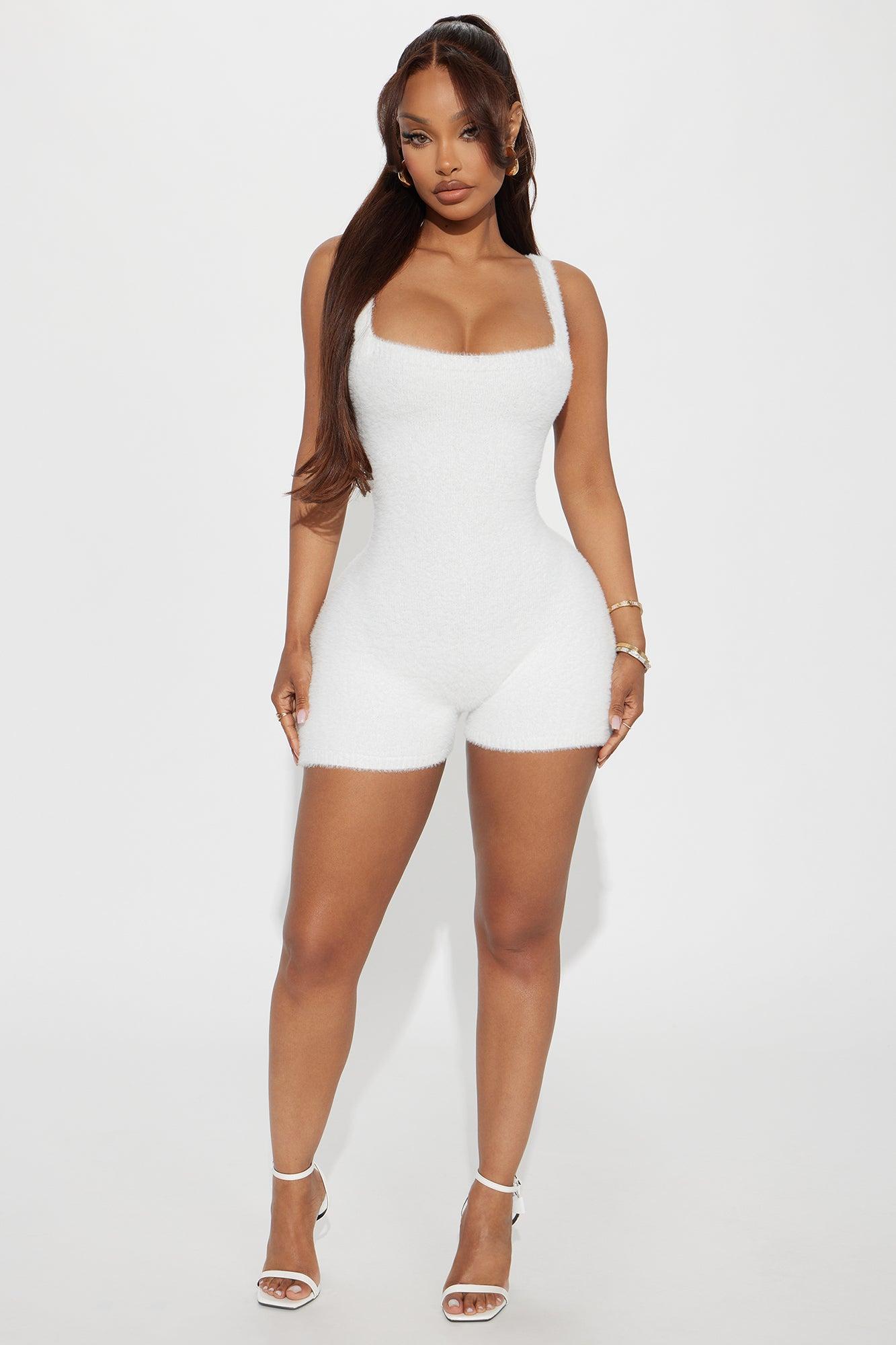 Next To Me Fuzzy Romper Set - White Product Image