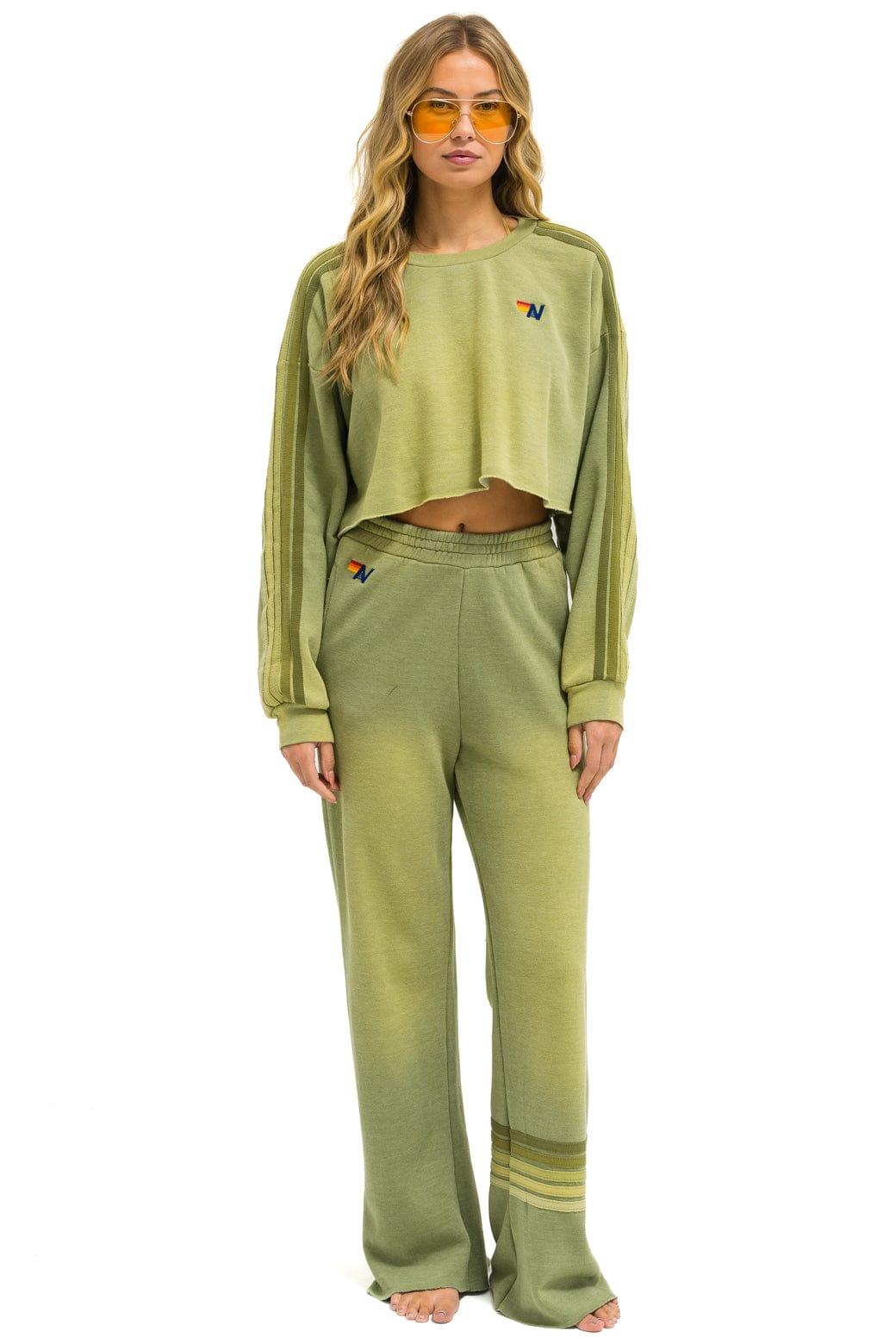 RUGBY STITCH WIDE LEG POCKET SWEATPANTS - FADED ARMY Female Product Image