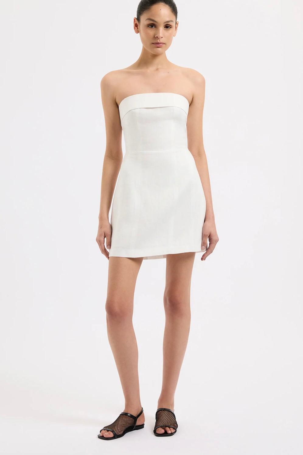 Nude Lucy | Lyra Linen Mini Dress | White Product Image
