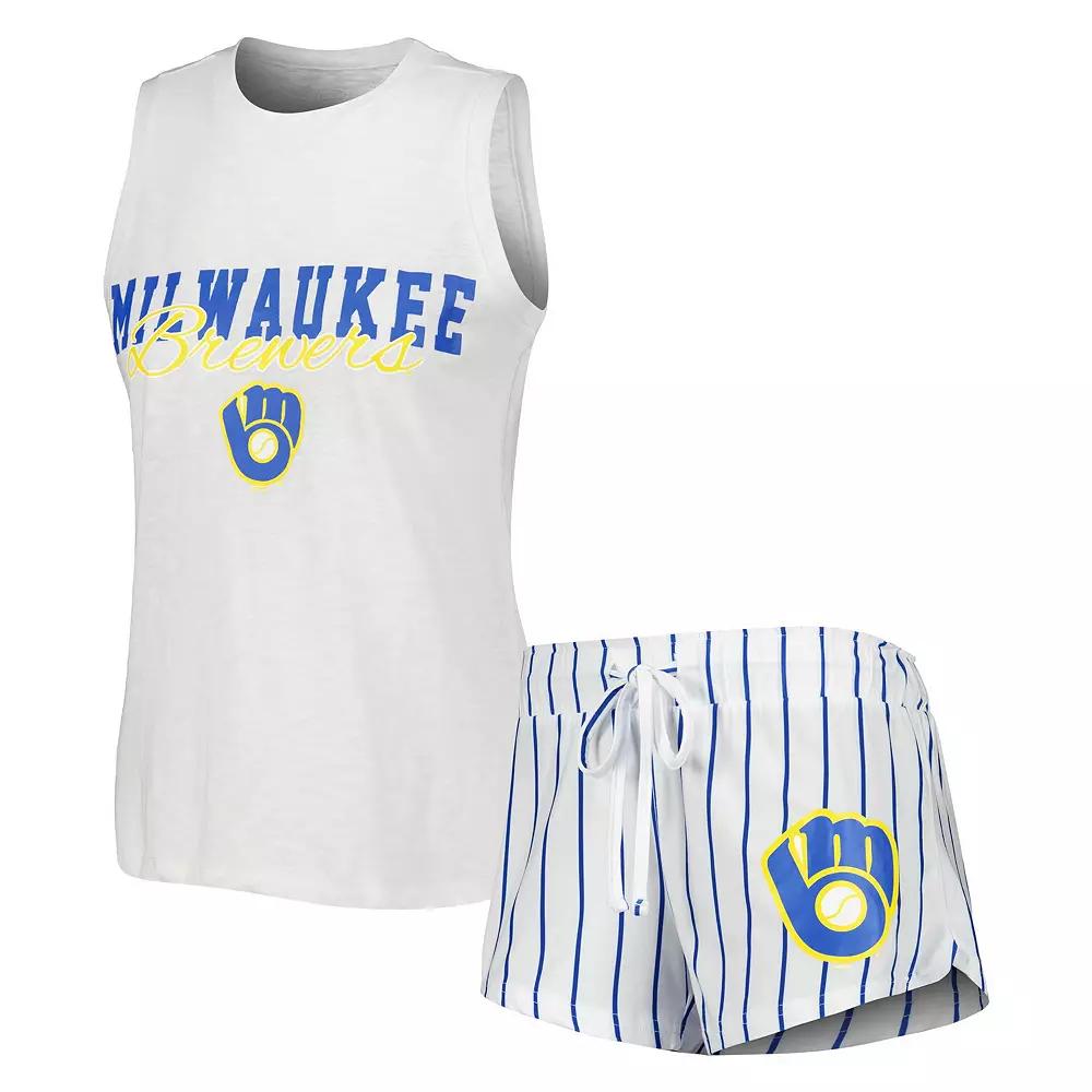 Women's Concepts Sport White Milwaukee Brewers Reel Pinstripe Tank Top & Shorts Sleep Set, Size: XS Product Image