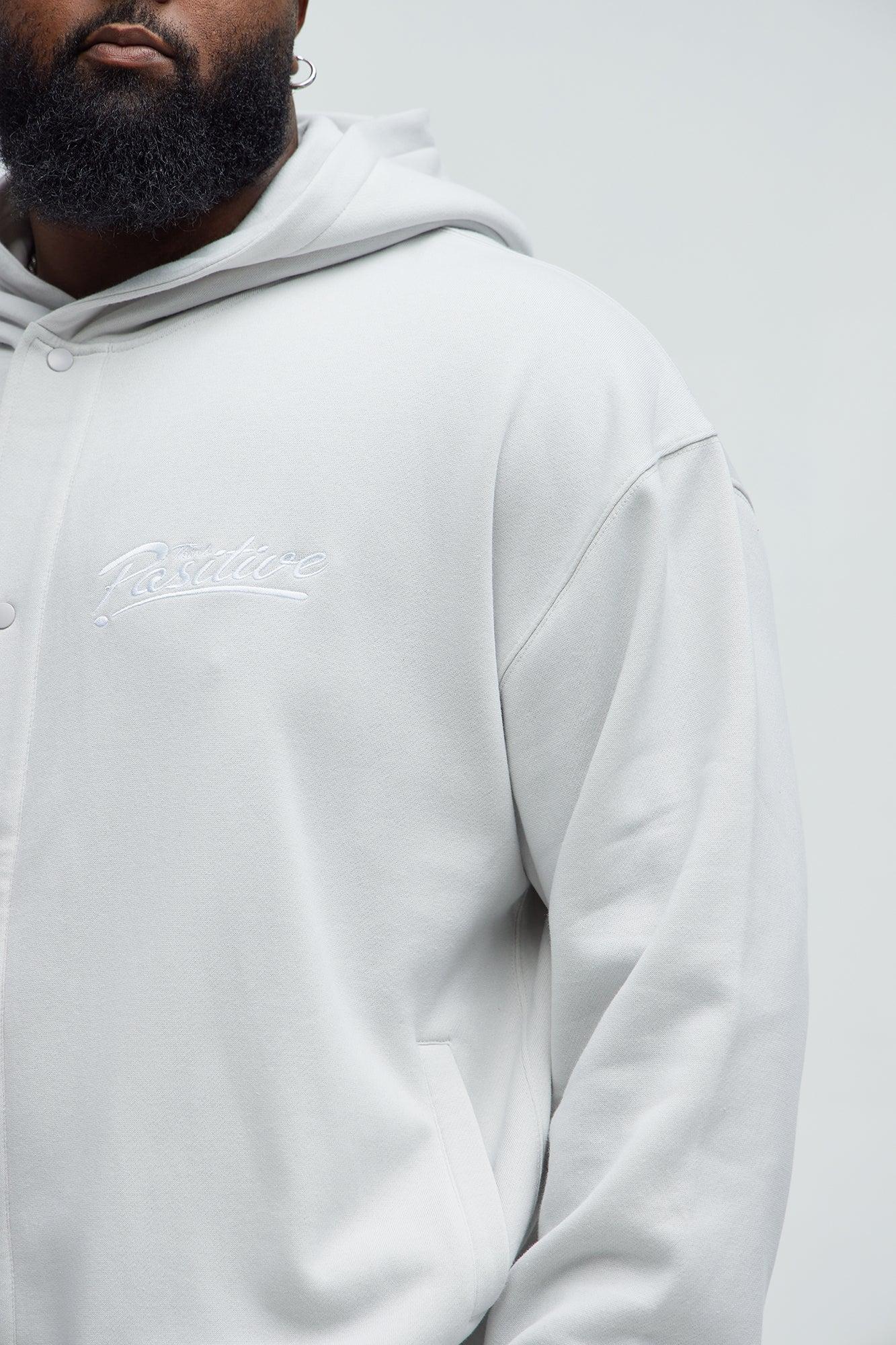 Good Vibe Hooded Varsity Jacket - Grey Product Image