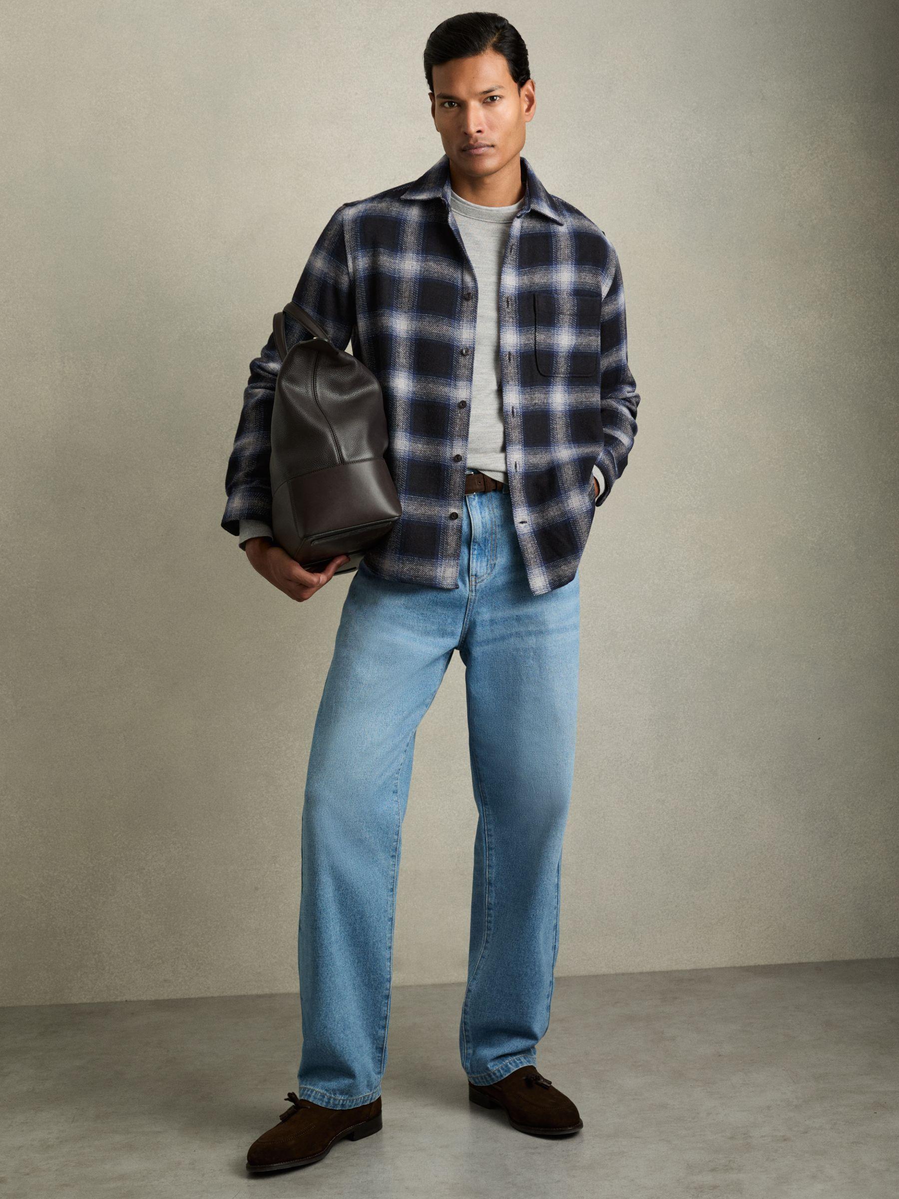 Check Patch Pocket Overshirt With Wool in Navy Multi Product Image